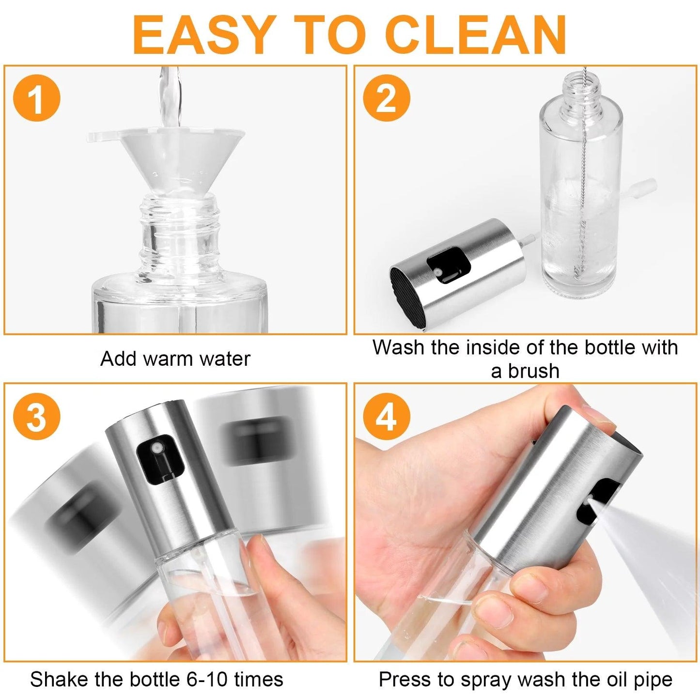 Glass Olive Oil Sprayer with Baking Brush, Bottle Brush, and Oil Funnel - District Goods
