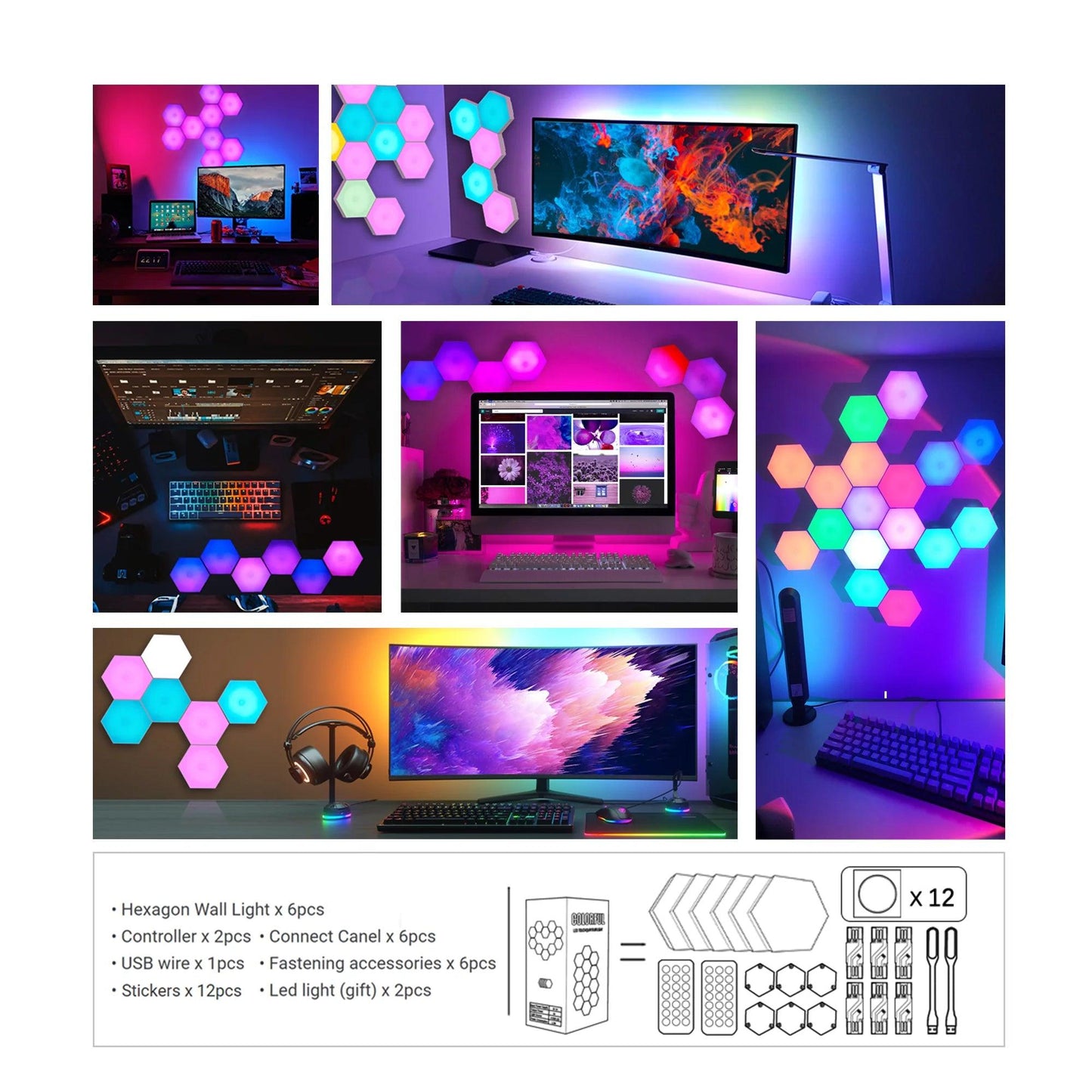 RGB LED Hexagon Wall Lights with Remote Control - District Goods