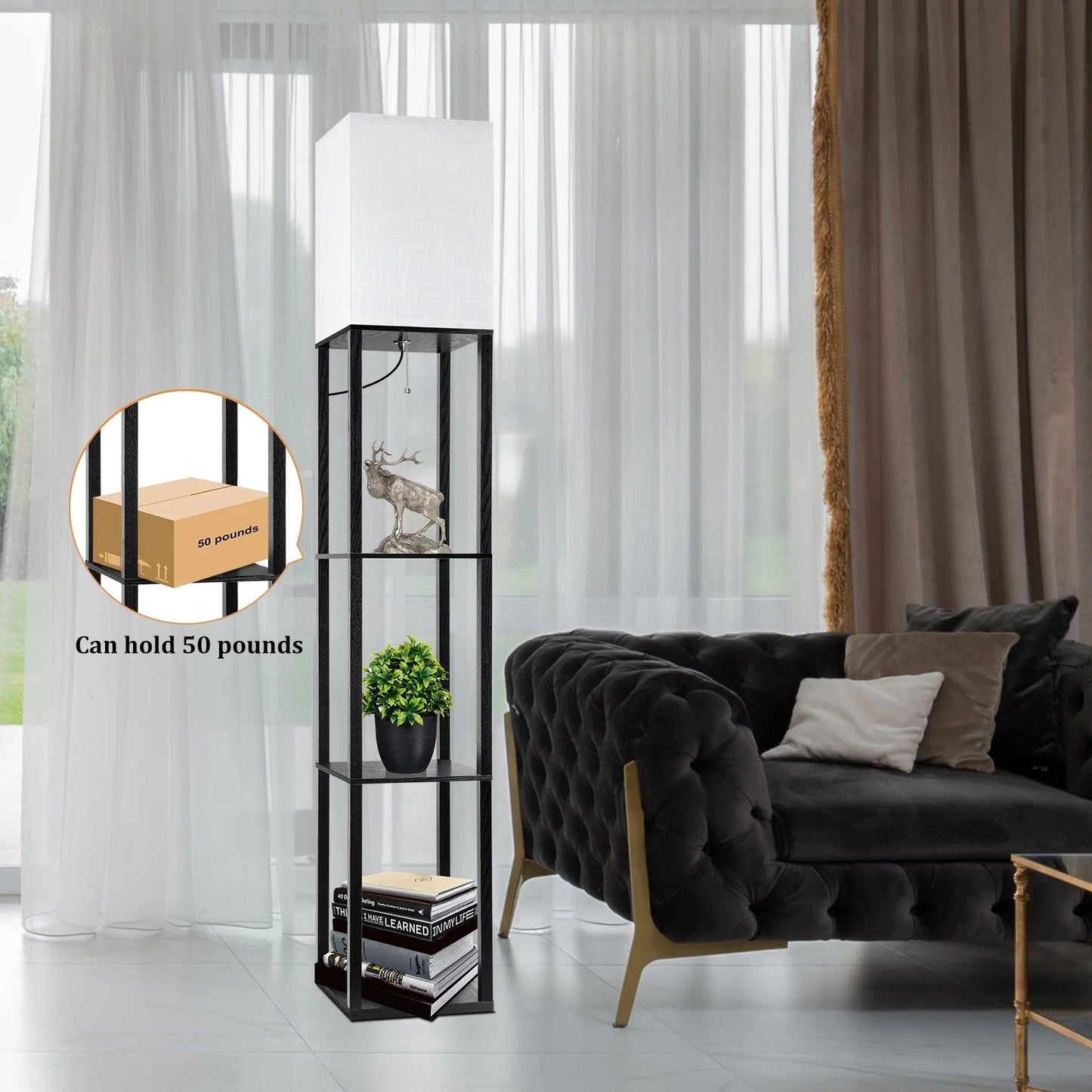 Modern Wood Shelf Floor Lamp with Shelves - District Goods