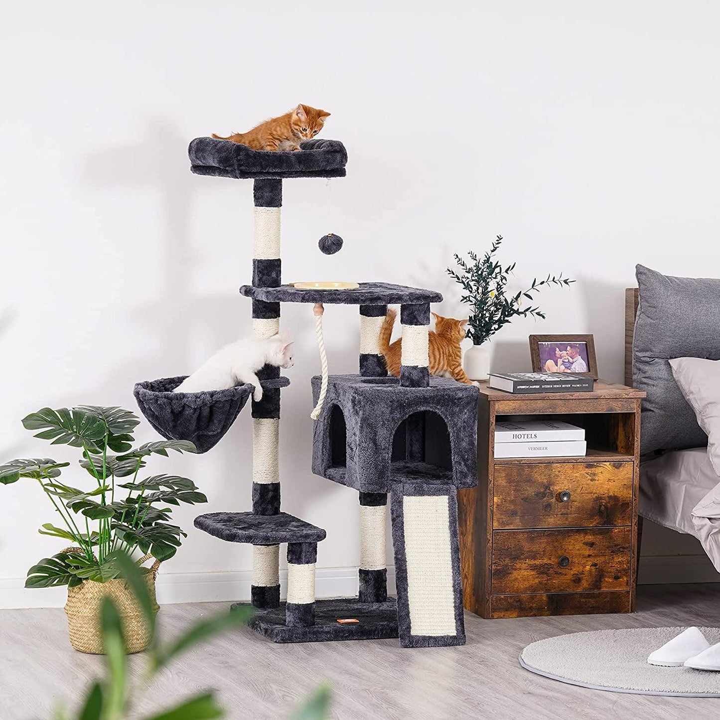 Multi-Level Cat Tree Condo with Scratching Board and Feeding Bowl - District Goods
