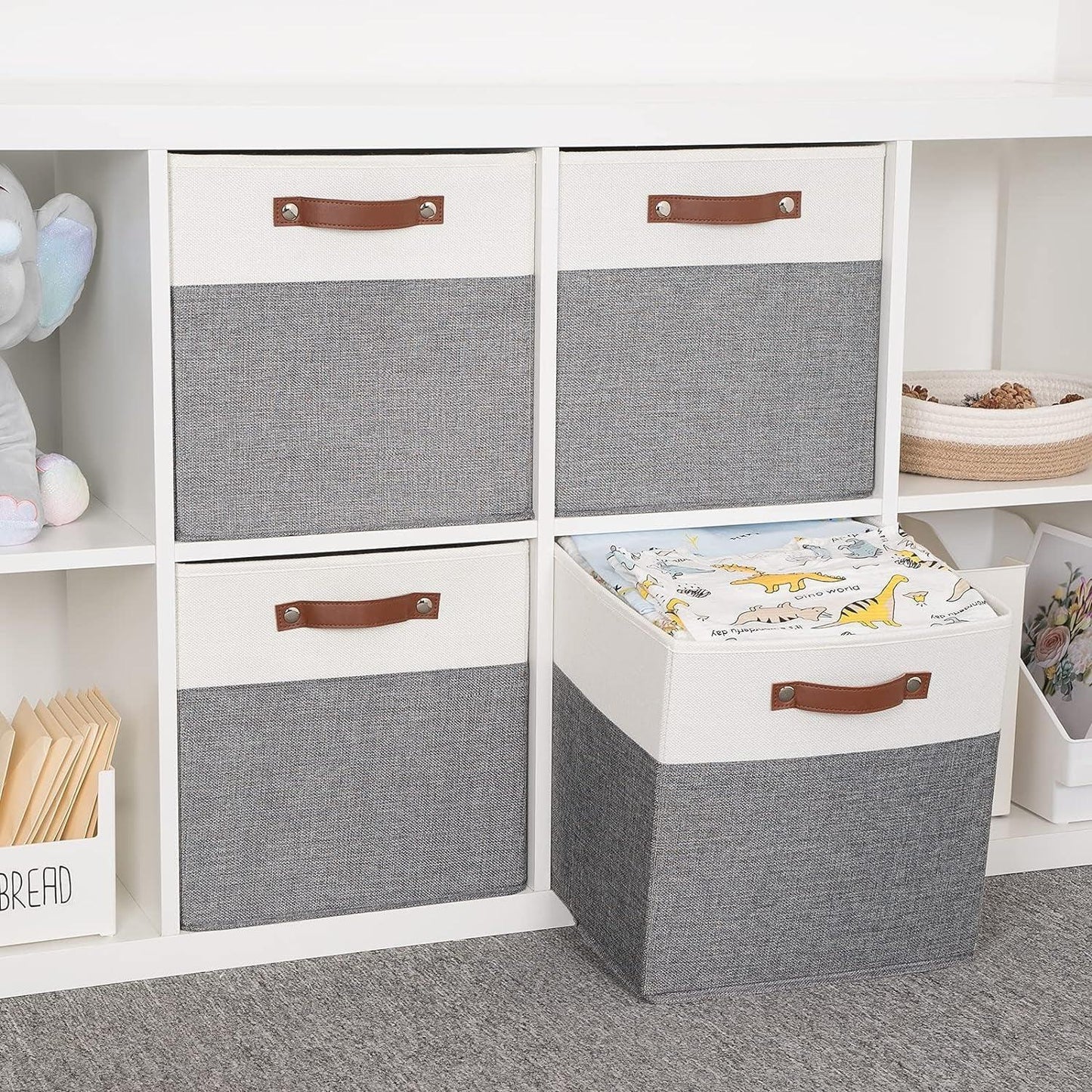Set of 4 Foldable Fabric Linen Storage Bins with Handles - District Goods