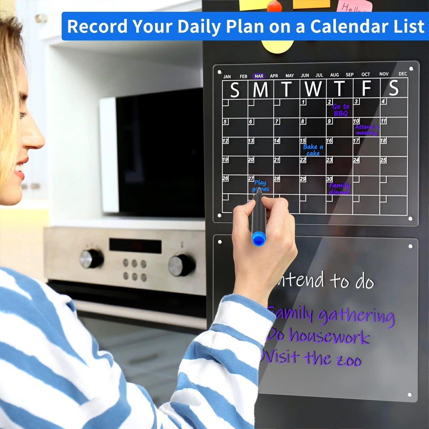 Acrylic Magnetic Dry Erase Calendar Board for Refrigerator - 16" x 12" - District Goods