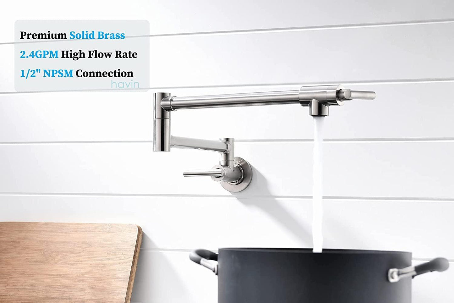 Wall Mount Brass Pot Filler Faucet with Double Joint Swing Arms - District Goods