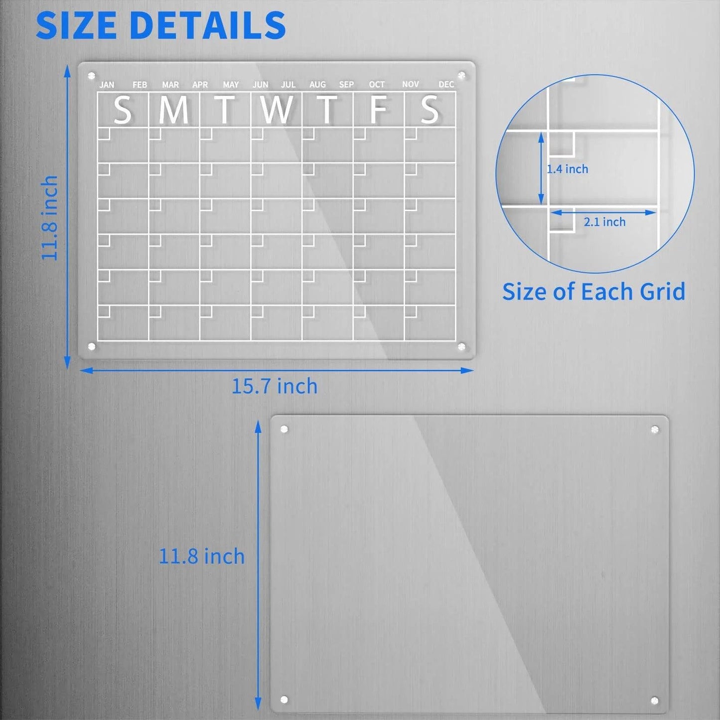 Acrylic Magnetic Dry Erase Calendar Board for Refrigerator - 16" x 12" - District Goods