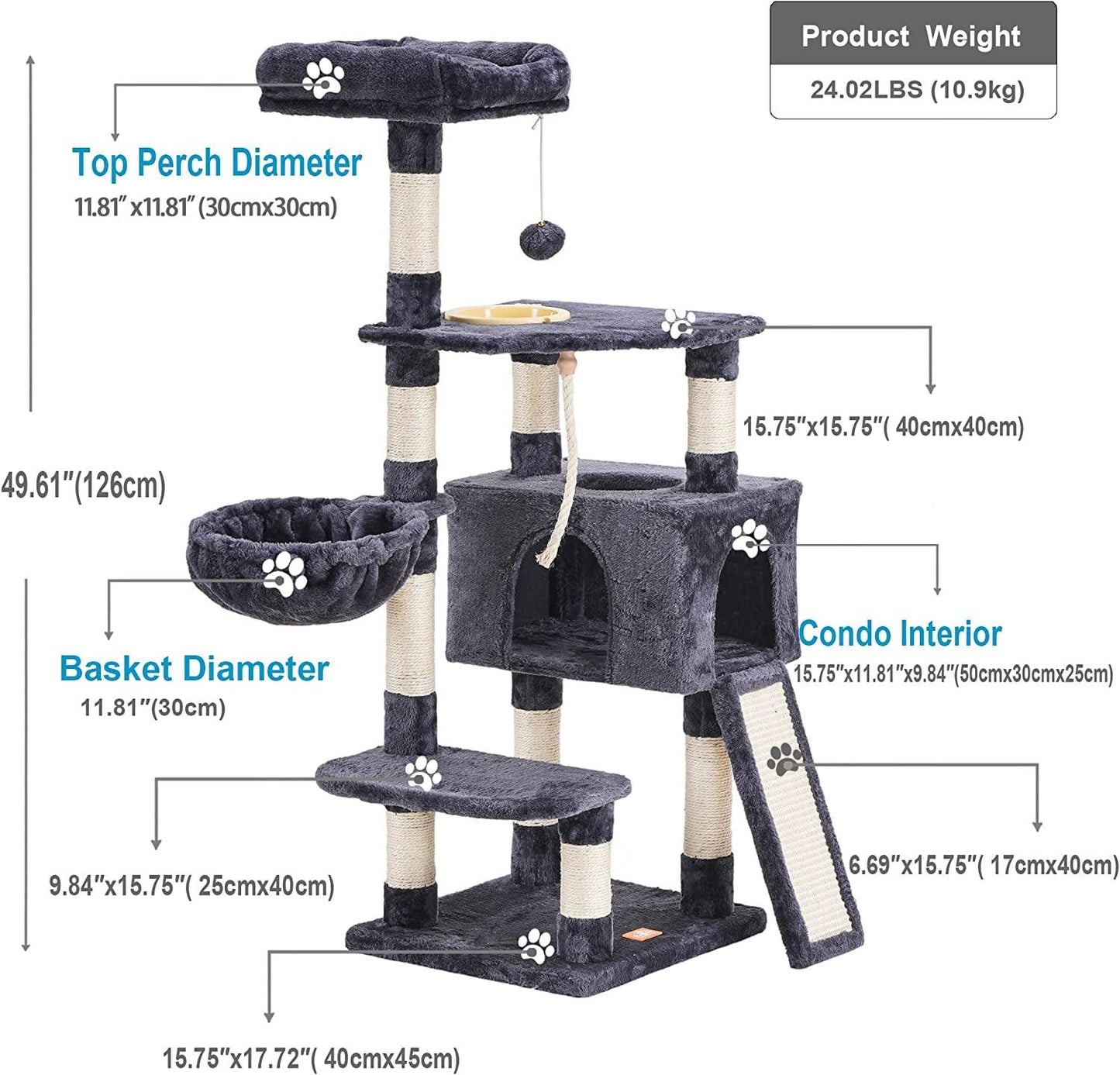 Multi-Level Cat Tree Condo with Scratching Board and Feeding Bowl - District Goods