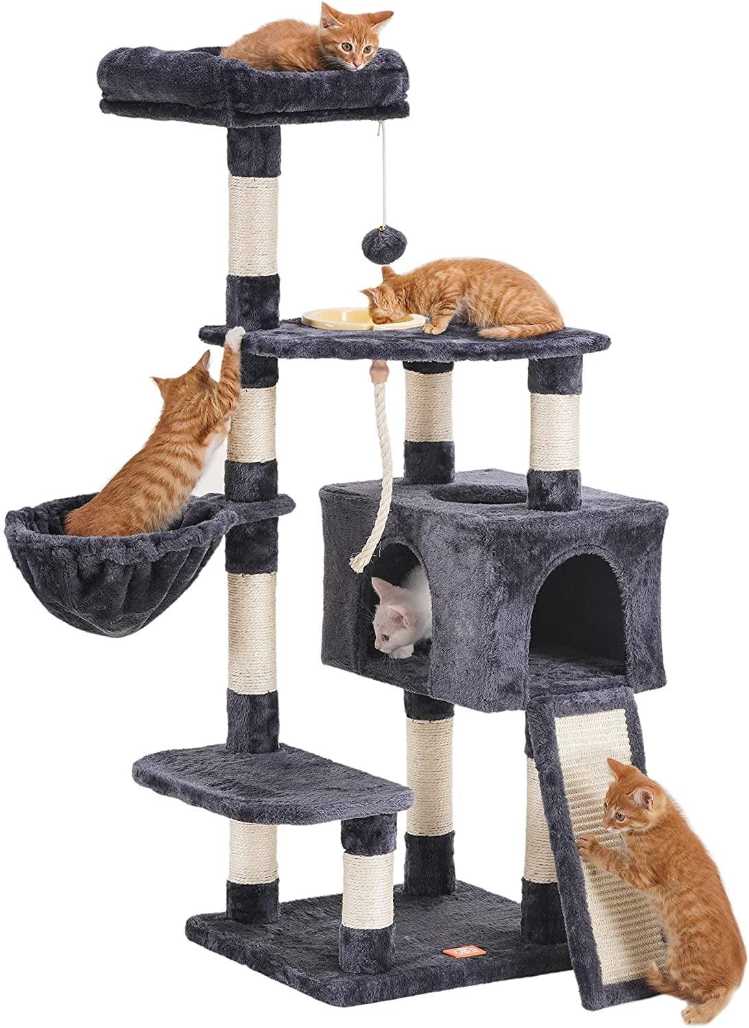 Multi-Level Cat Tree Condo with Scratching Board and Feeding Bowl - District Goods