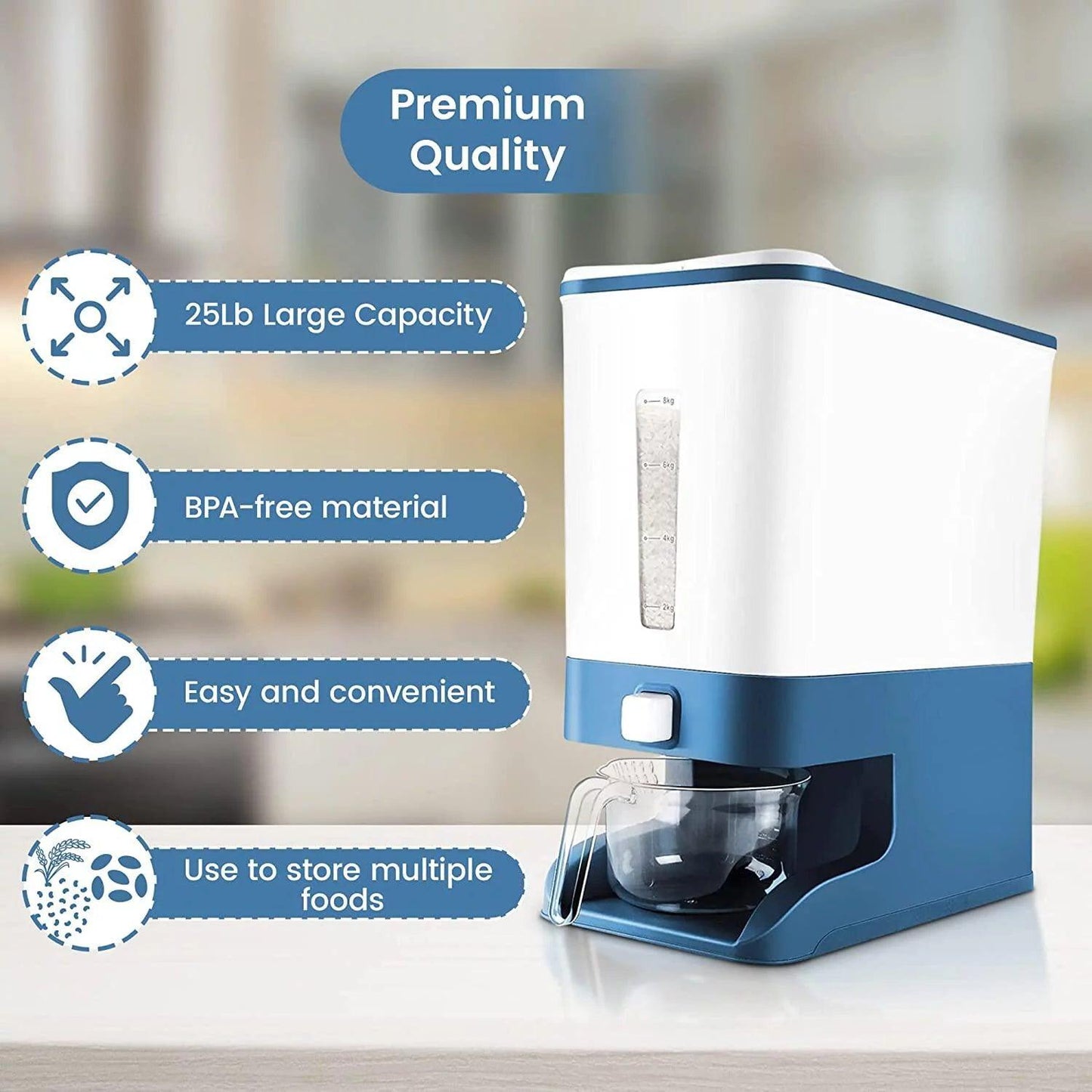 Large Capacity Rice Dispenser with Measuring Cylinder and Lid - District Goods