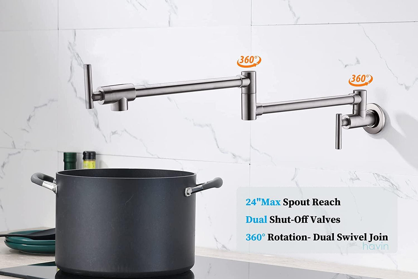 Wall Mount Brass Pot Filler Faucet with Double Joint Swing Arms - District Goods