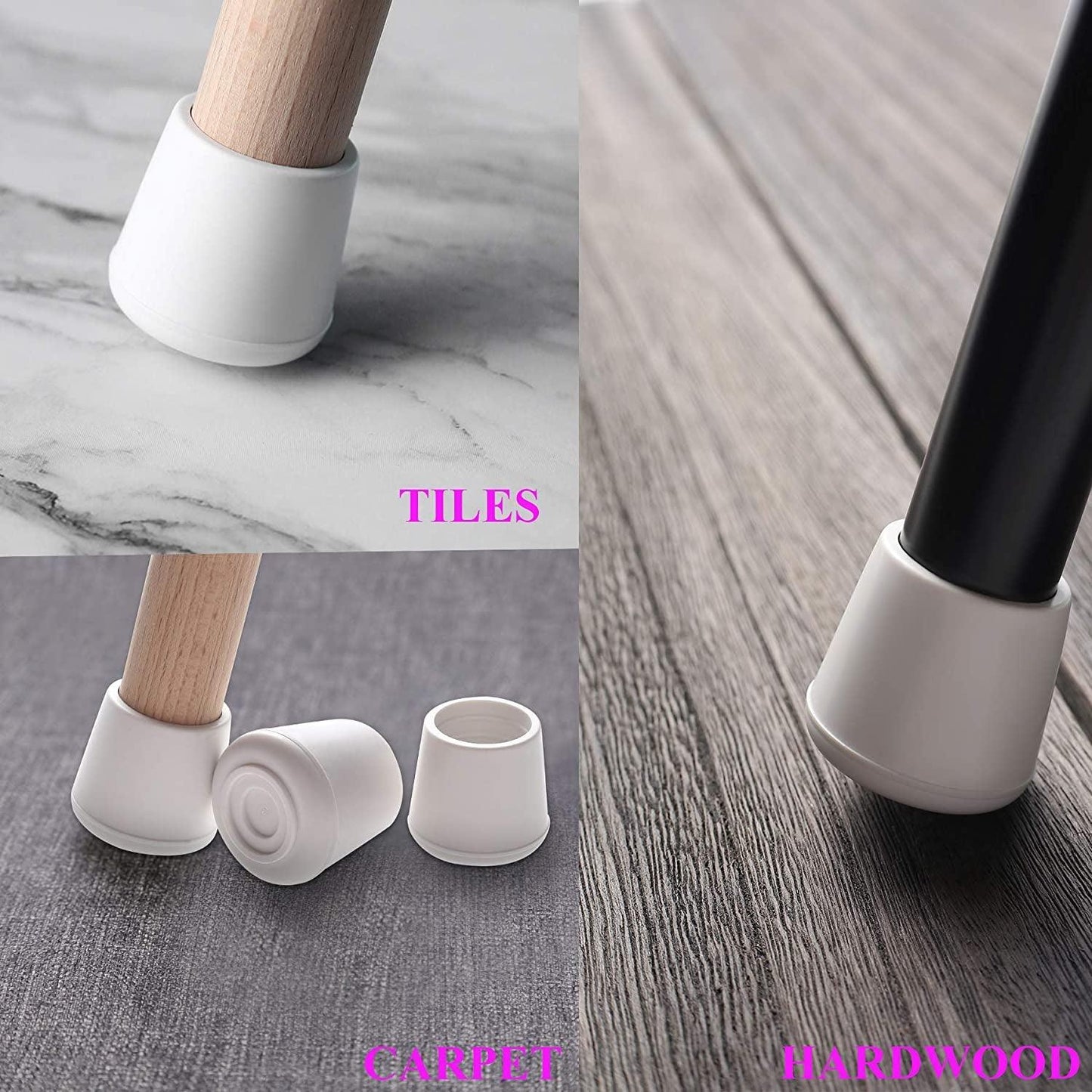 White Non-Slip Rubber Chair Leg Tips Caps - 16 pack - District Goods