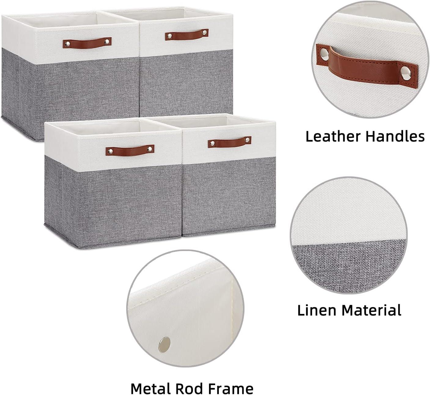 Set of 4 Foldable Fabric Linen Storage Bins with Handles - District Goods