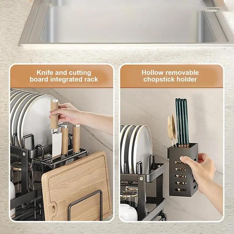Kitchen Dish Drying Rack with Drain Basket and Drainboard - District Goods