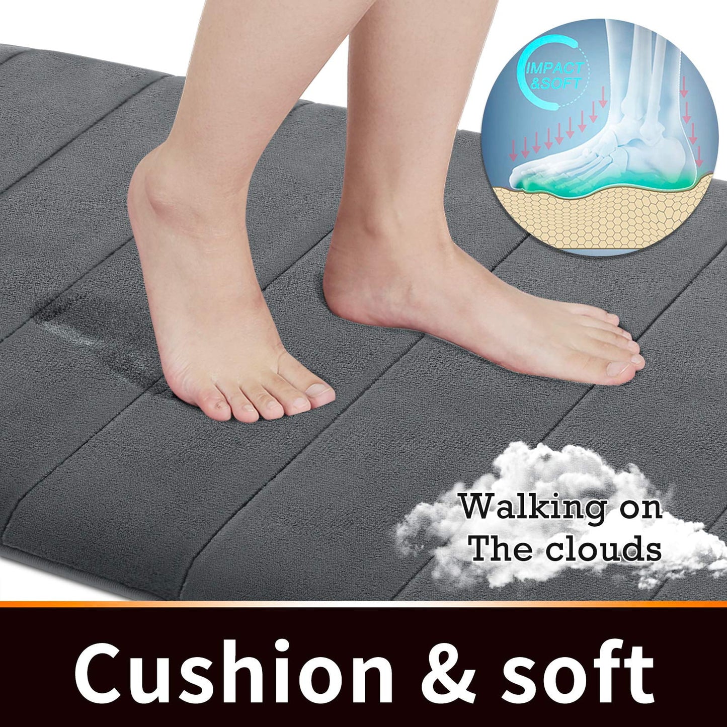 Luxury Memory Foam Bathroom Rug Set - Absorbent, Non-Slip, 3-Piece Set in Dark Gray - District Goods