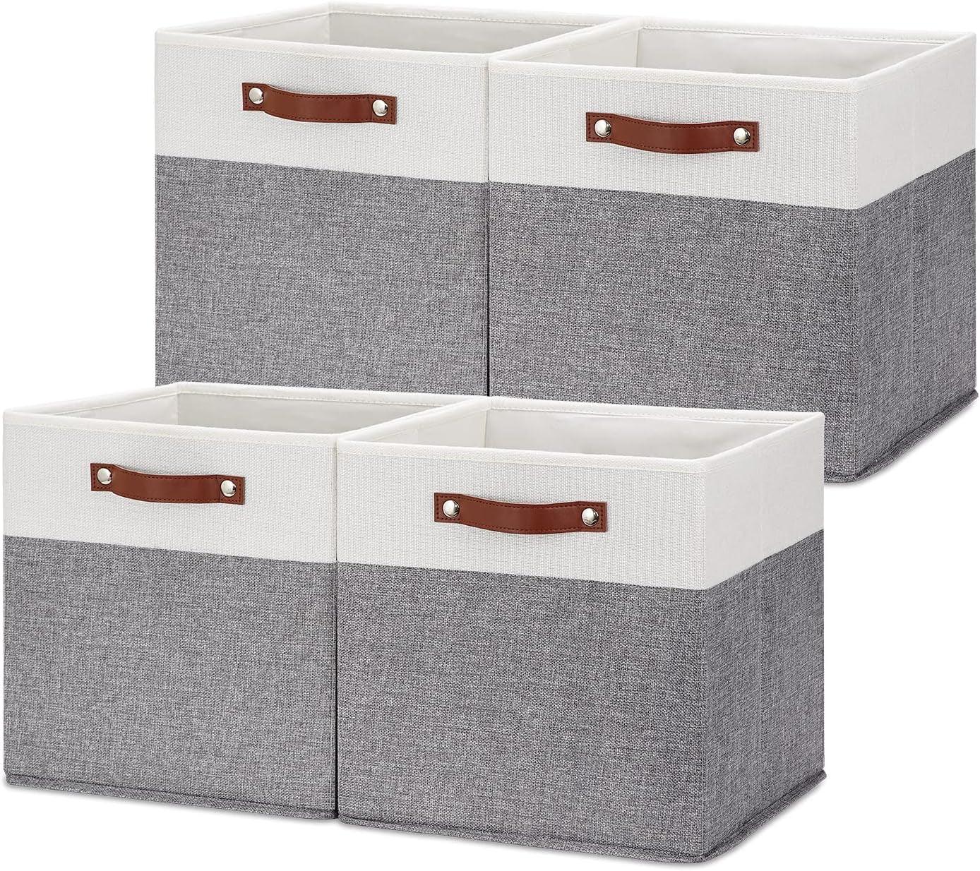 Set of 4 Foldable Fabric Linen Storage Bins with Handles - District Goods