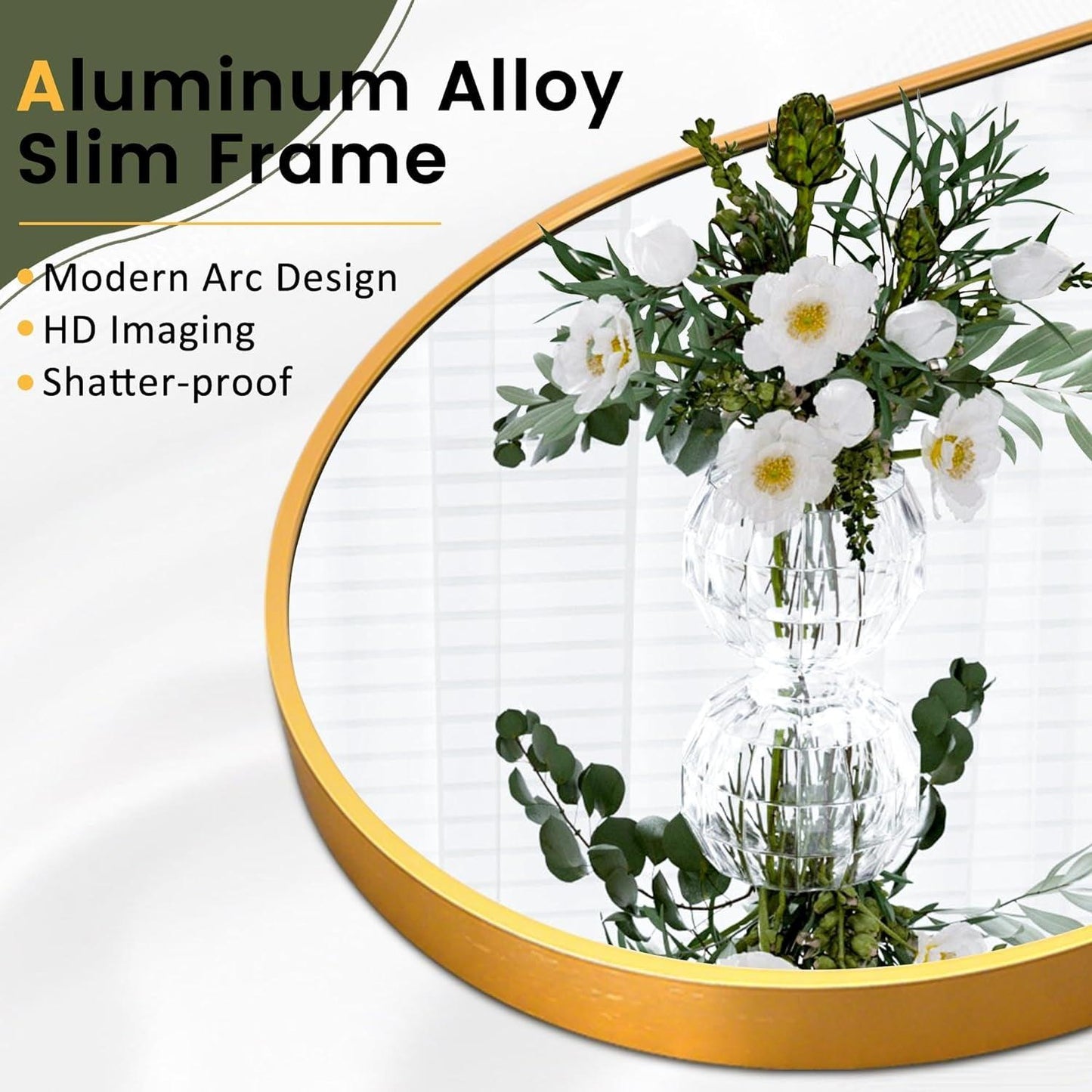Oversized Full Length Arched Mirror with Thin Gold Frame, 65"X22" - District Goods