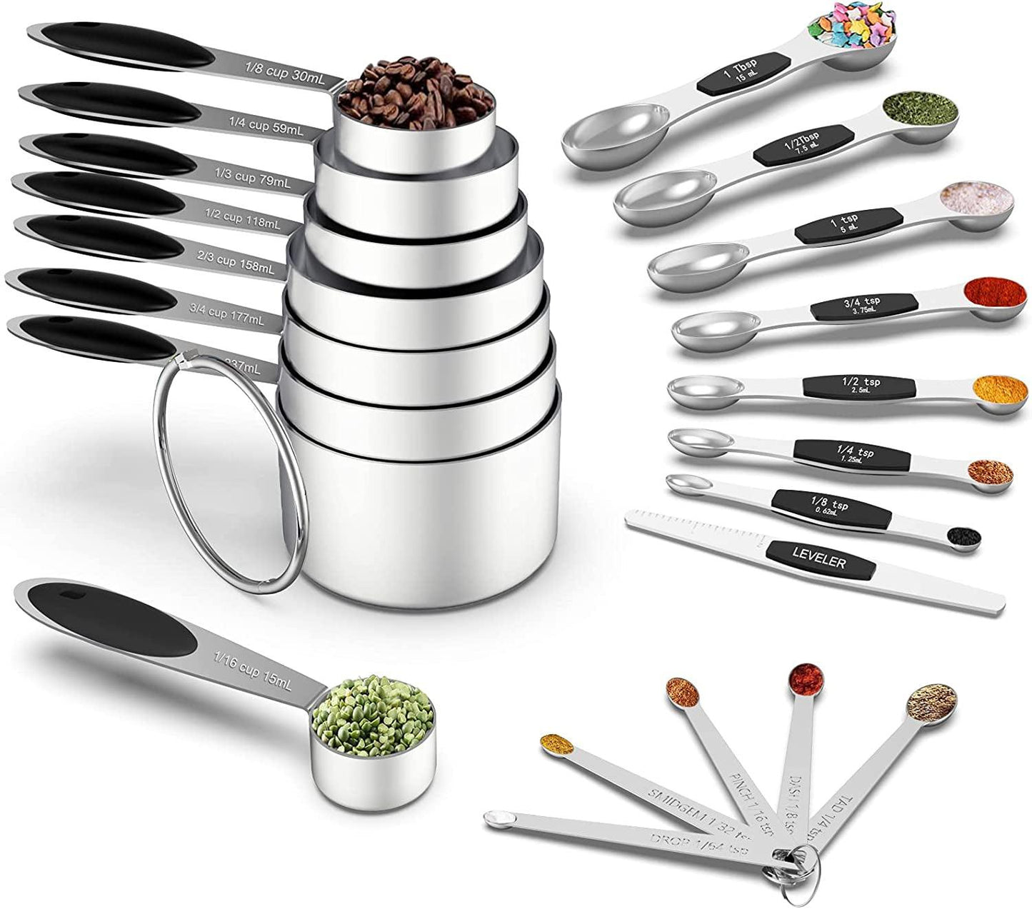 21-Piece Stainless Steel Measuring Cups and Magnetic Measuring Spoons - District Goods