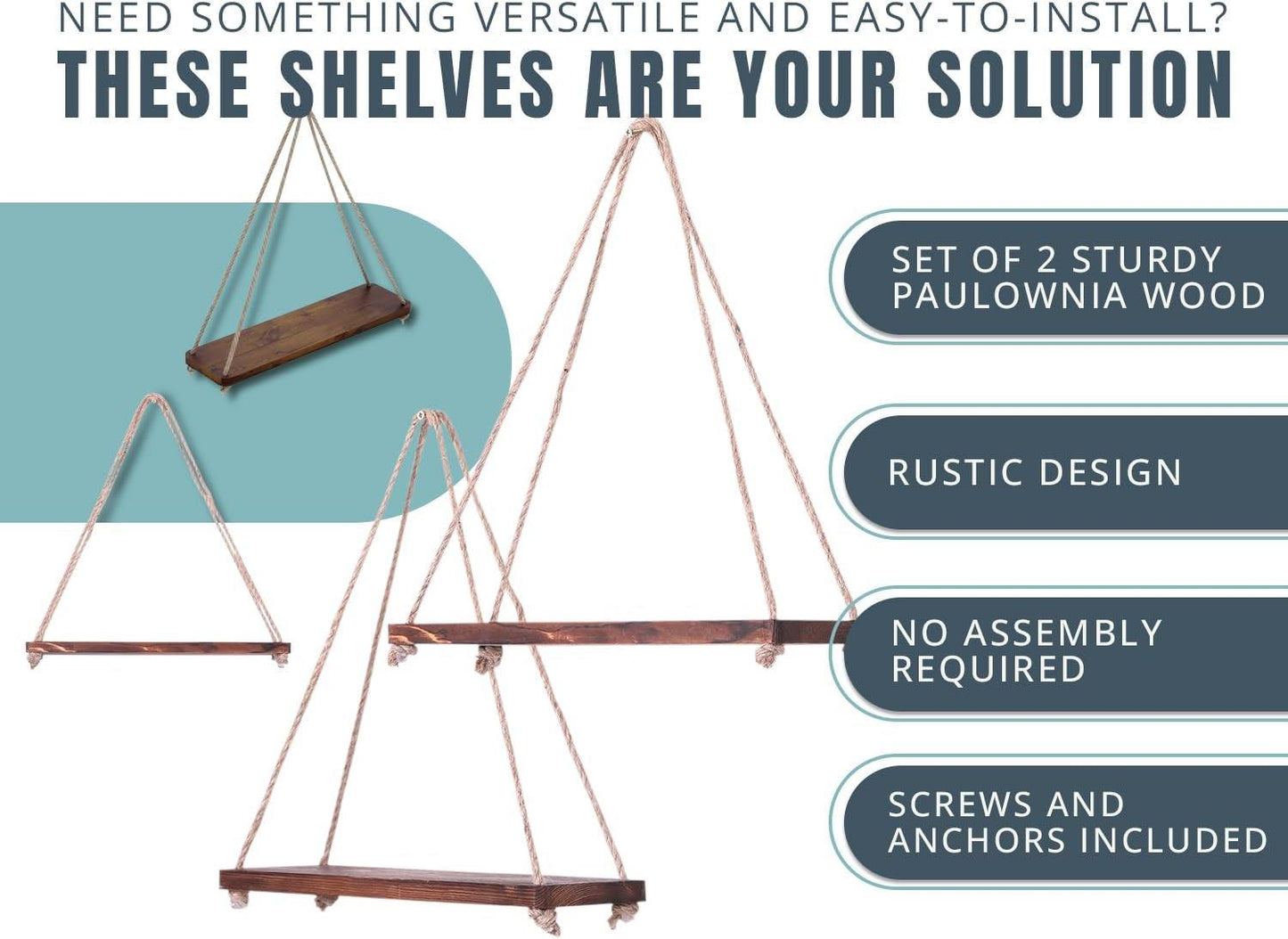 Rustic Farmhouse Boho Wall Hanging Shelves - Set Of 2 - District Goods