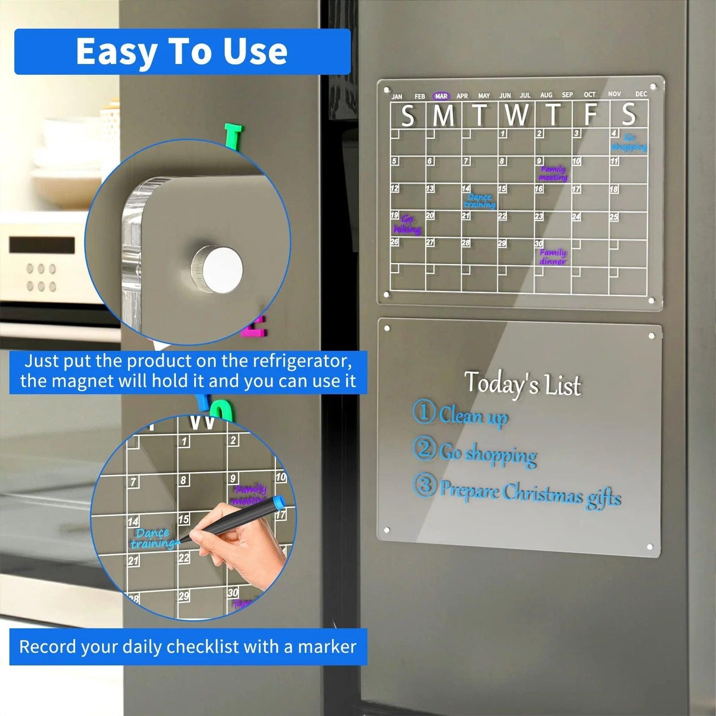 Acrylic Magnetic Dry Erase Calendar Board for Refrigerator - 16" x 12" - District Goods