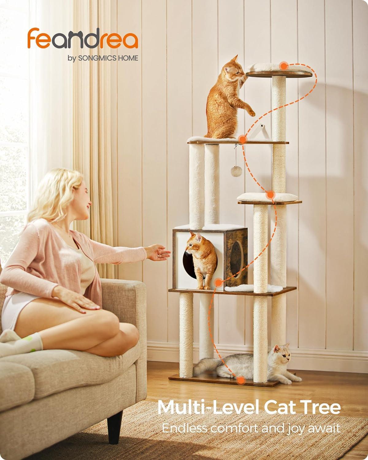 Modern 65-Inch Cat Tree with Multiple Levels and Scratching Posts - District Goods