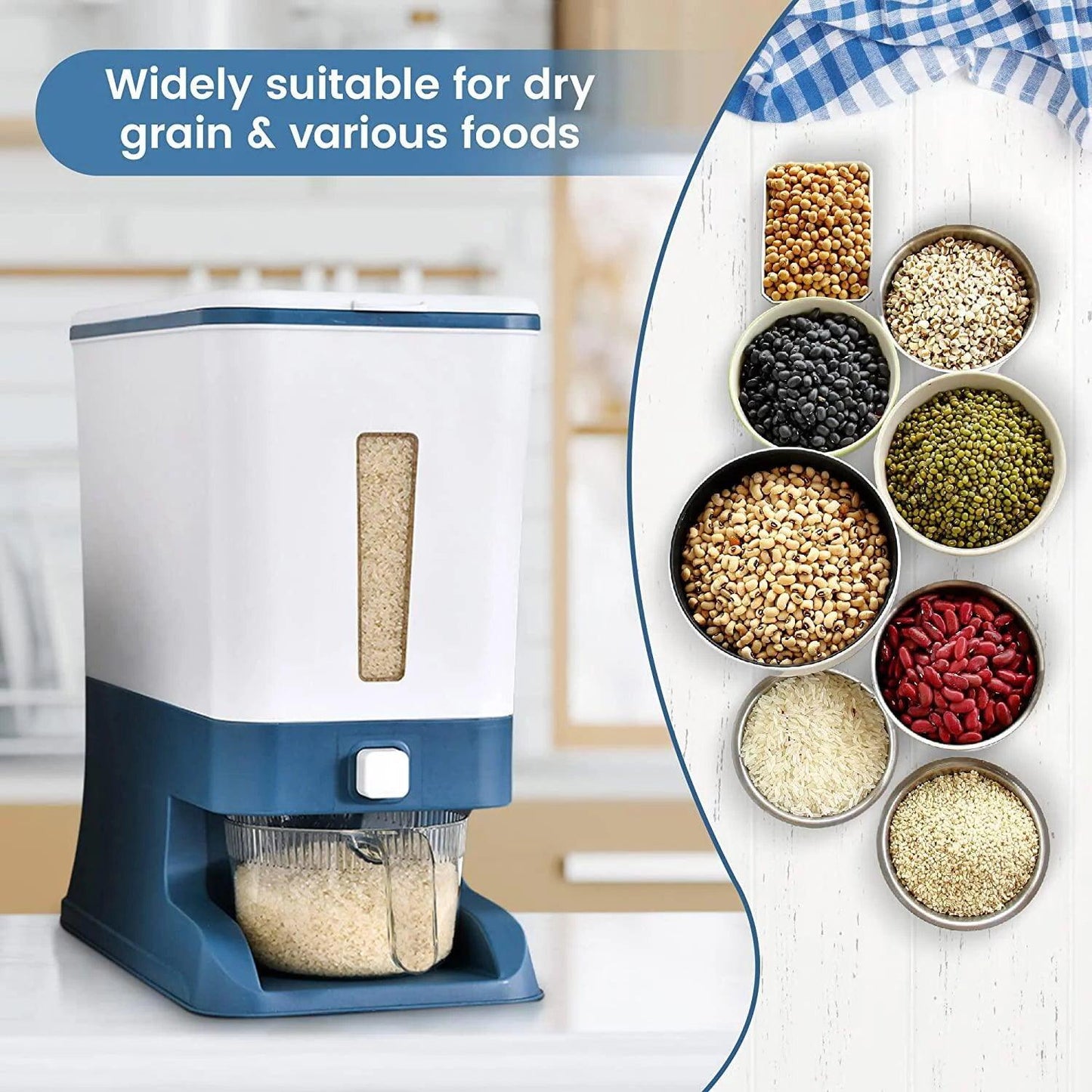 Large Capacity Rice Dispenser with Measuring Cylinder and Lid - District Goods