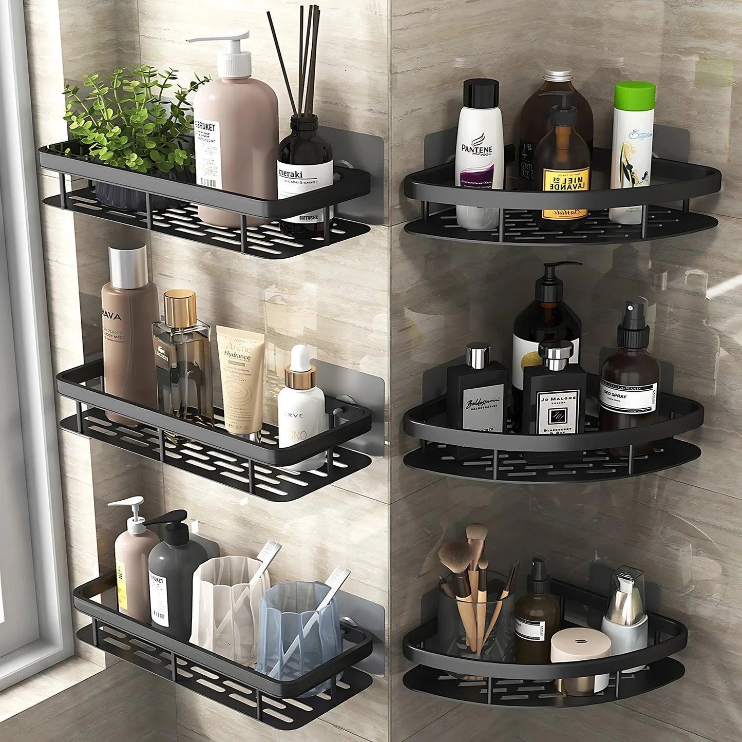 Aluminum Alloy Bathroom Shelf with No Drill Installation - District Goods
