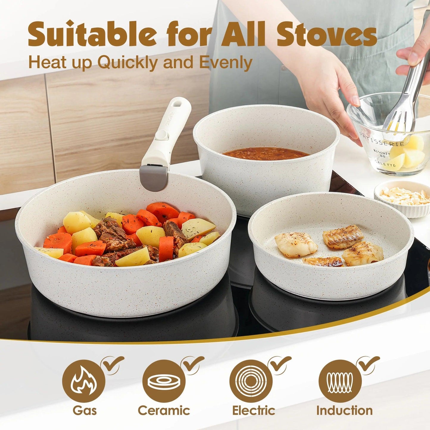 Nonstick Induction Cookware Set with Detachable Handles 14-Piece - District Goods