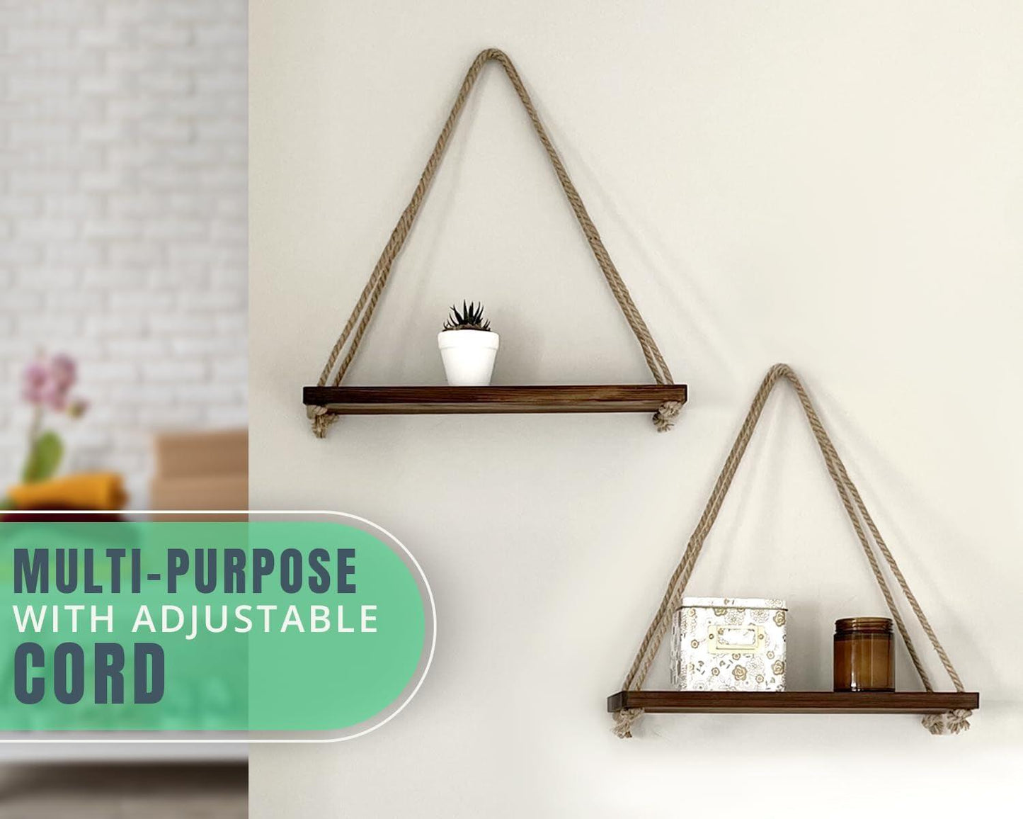 Rustic Farmhouse Boho Wall Hanging Shelves - Set Of 2 - District Goods