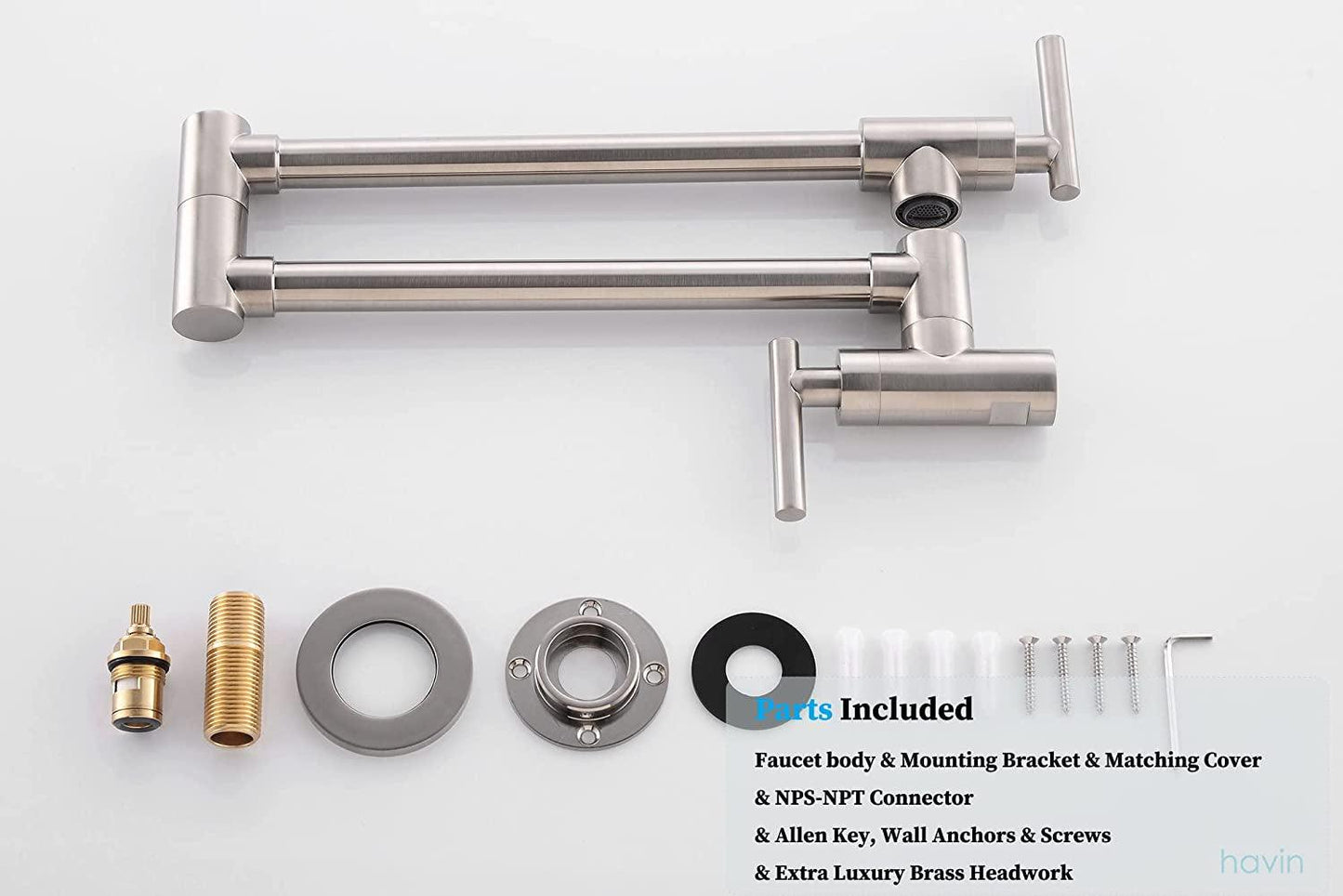 Wall Mount Brass Pot Filler Faucet with Double Joint Swing Arms - District Goods