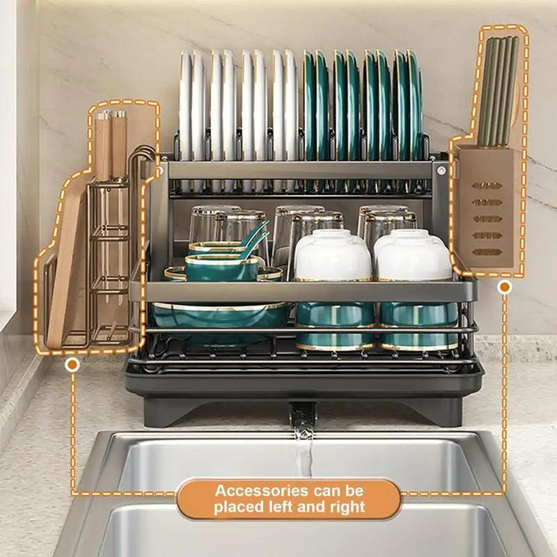 Kitchen Dish Drying Rack with Drain Basket and Drainboard - District Goods