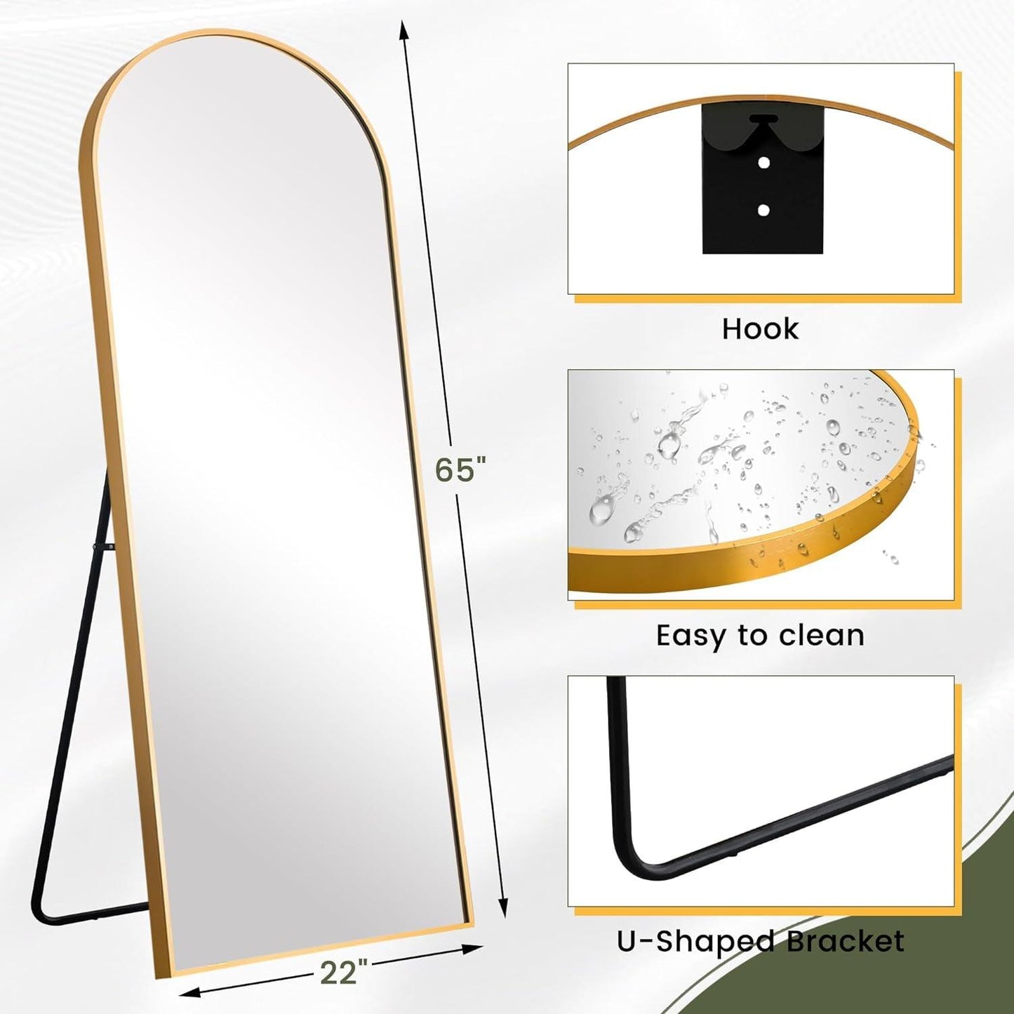 Oversized Full Length Arched Mirror with Thin Gold Frame, 65"X22" - District Goods