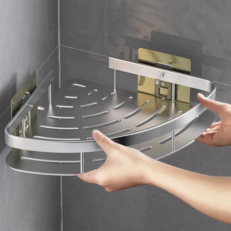 Aluminum Alloy Bathroom Shelf with No Drill Installation - District Goods