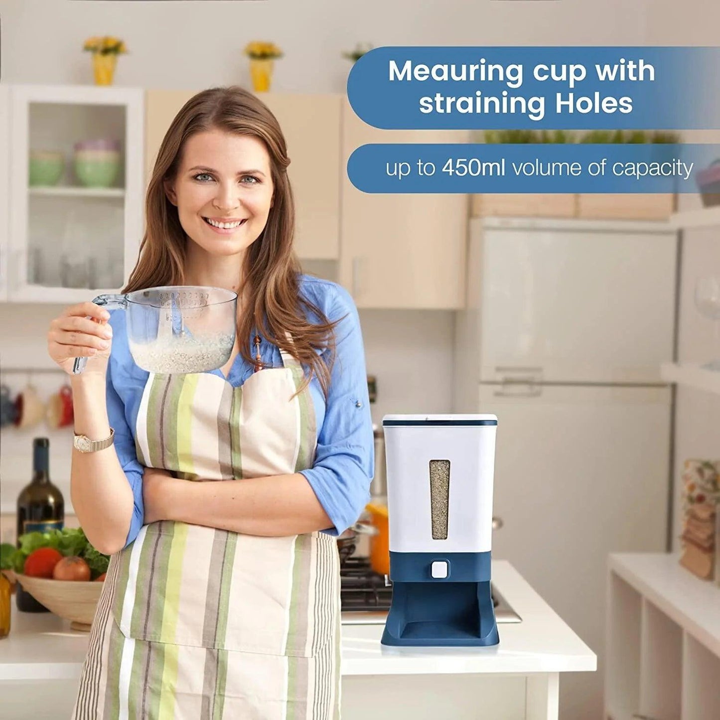 Large Capacity Rice Dispenser with Measuring Cylinder and Lid - District Goods