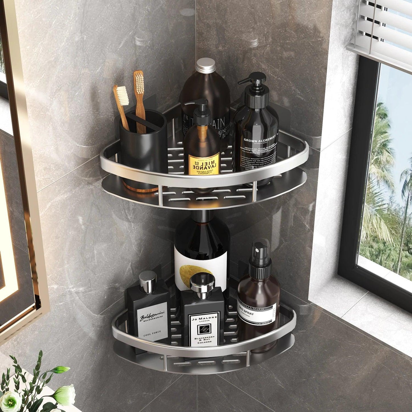 Aluminum Alloy Bathroom Shelf with No Drill Installation - District Goods