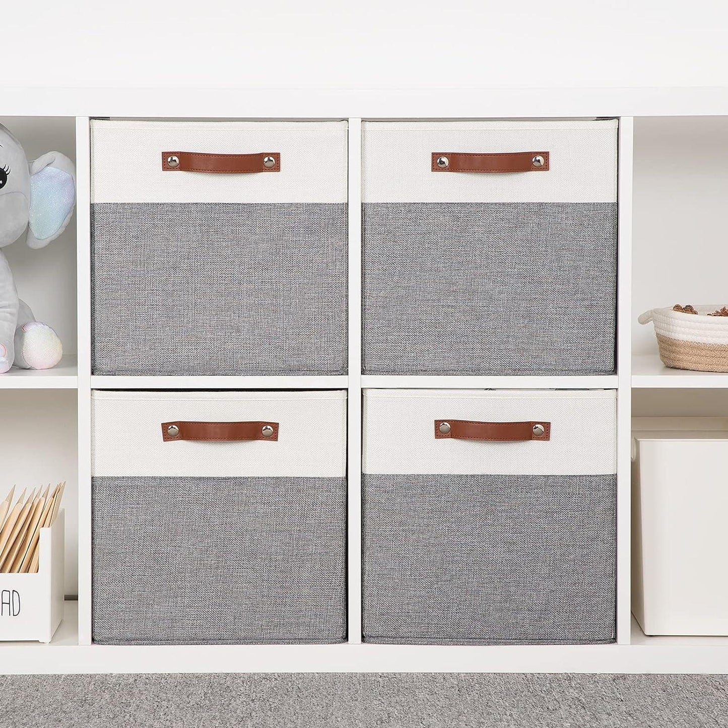 Set of 4 Foldable Fabric Linen Storage Bins with Handles - District Goods