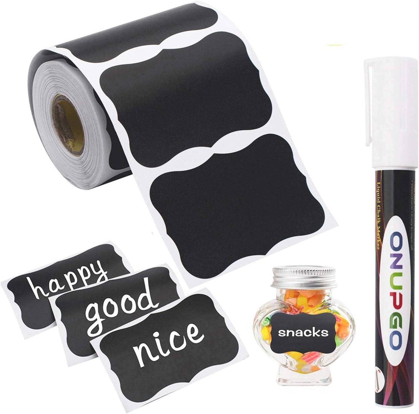 180-Piece Waterproof Reusable Chalkboard Labels Set with Liquid Chalk Marker - District Goods