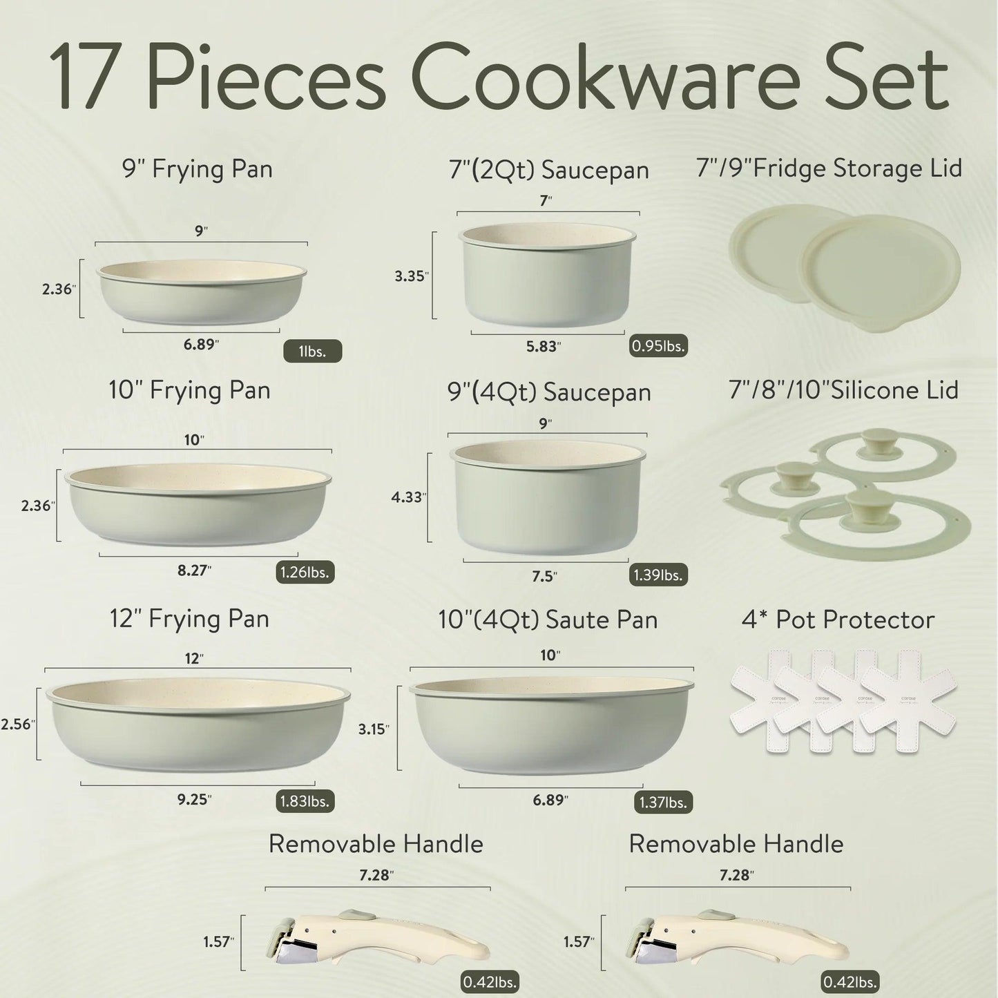 17-Piece Nonstick Cookware Set with Detachable Handle - District Goods