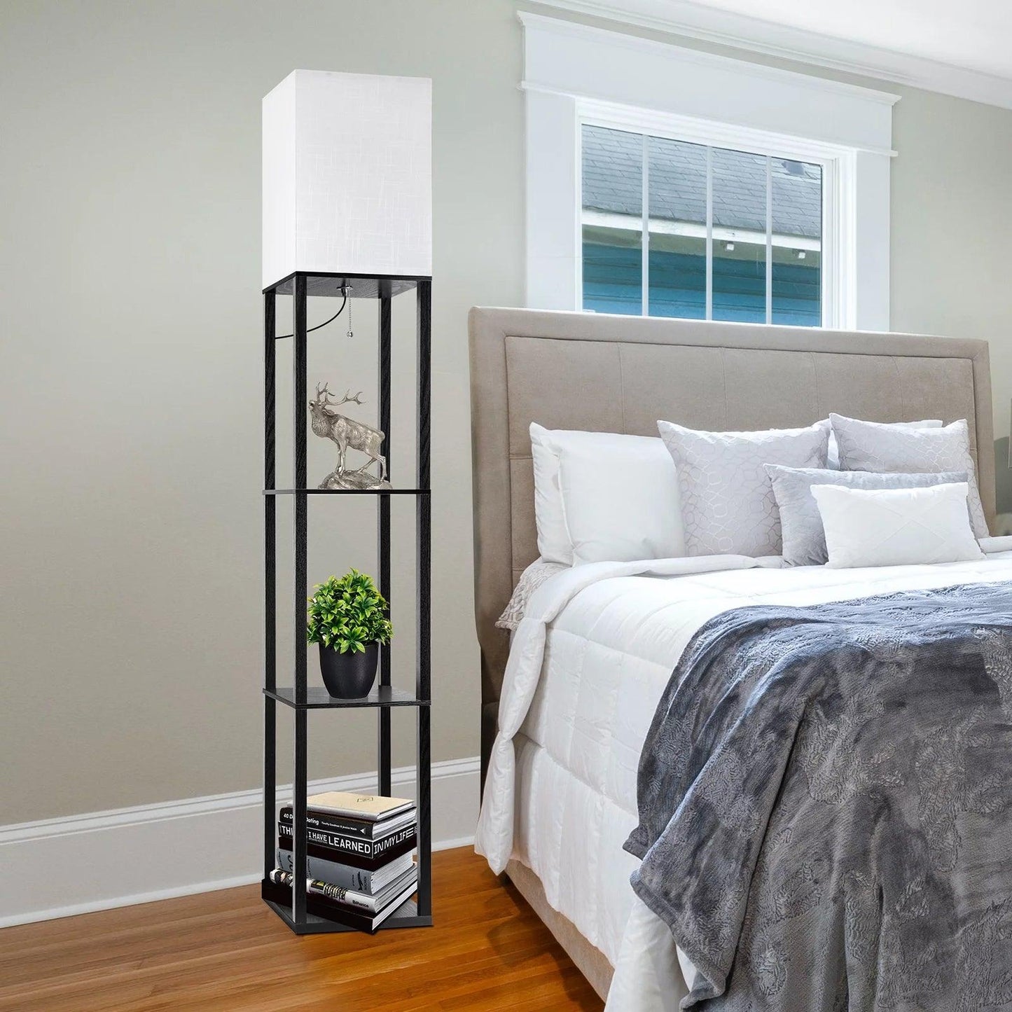 Modern Wood Shelf Floor Lamp with Shelves - District Goods