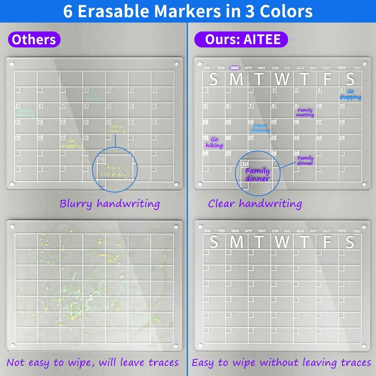 Acrylic Magnetic Dry Erase Calendar Board for Refrigerator - 16" x 12" - District Goods