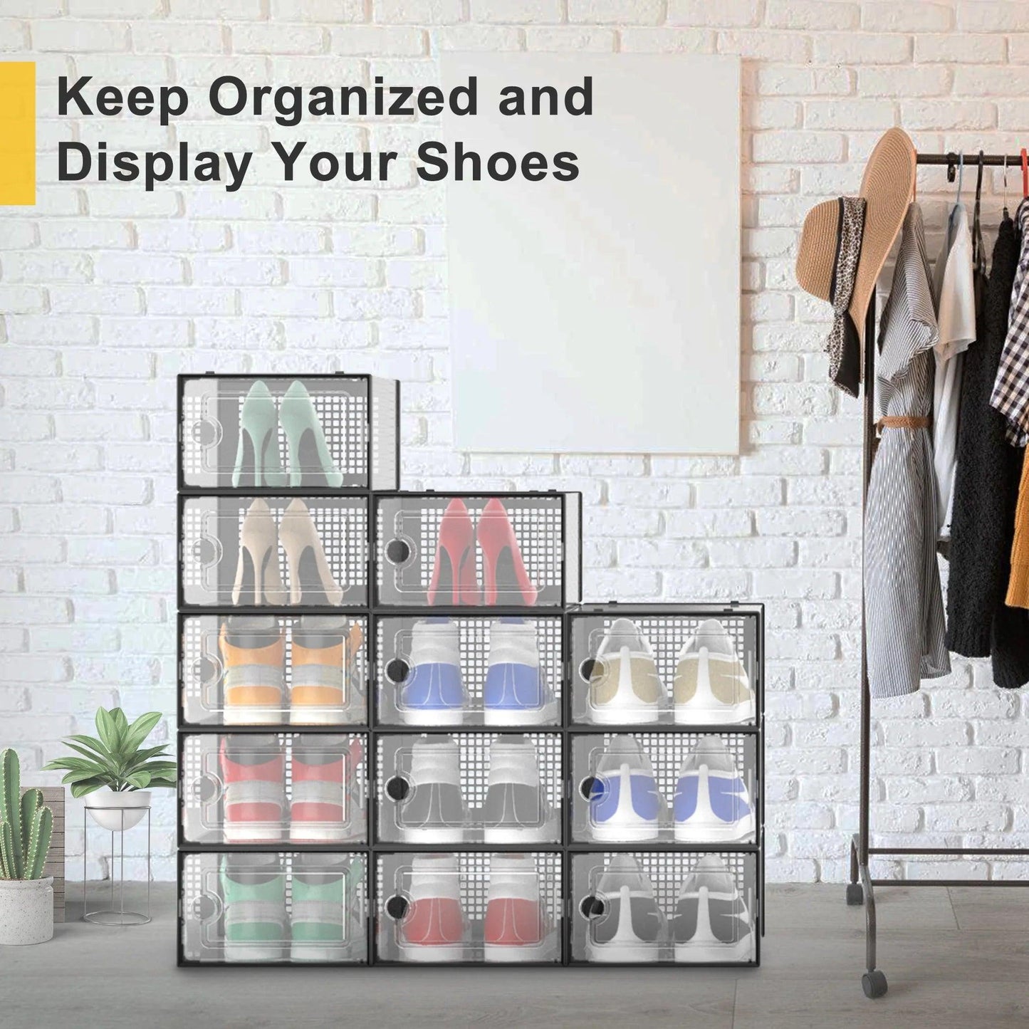 Large Shoe Storage Boxes, 12 Pack Stackable Shoe Organizers - District Goods