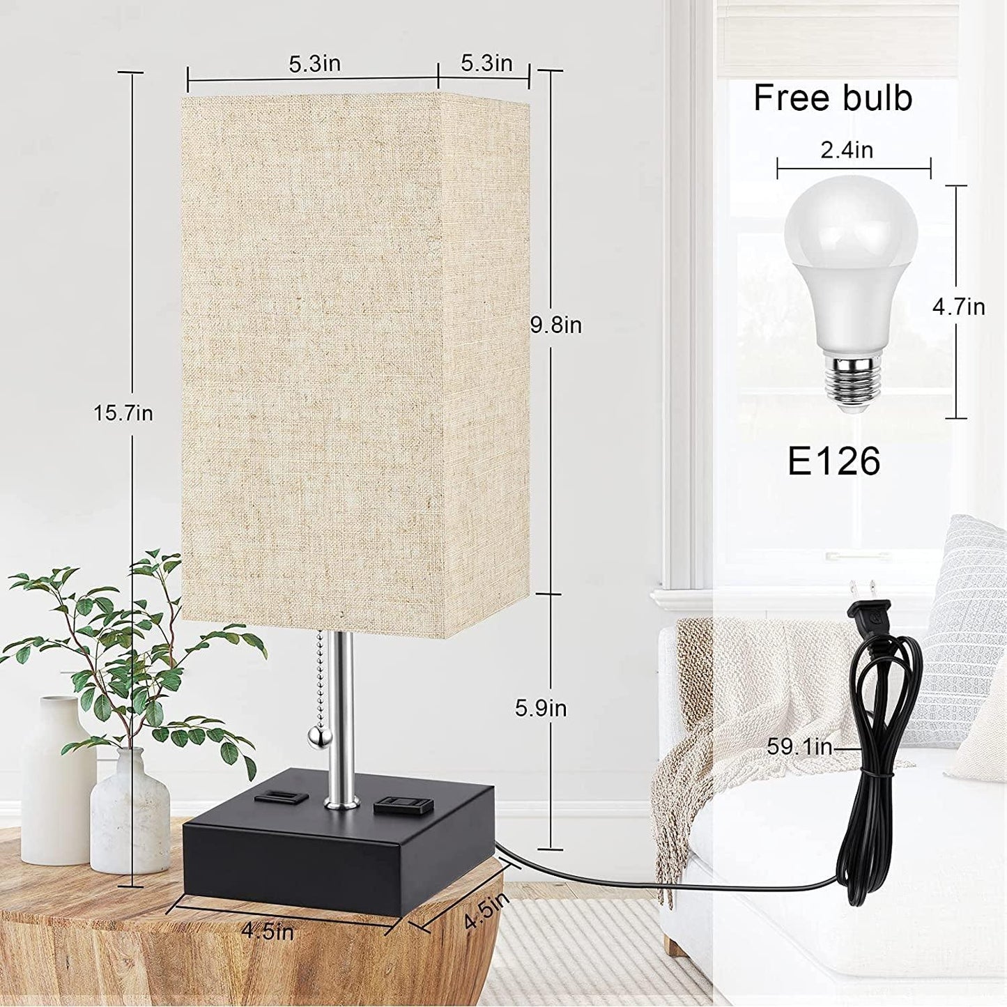 Modern Oatmeal Table Lamp with USB Port - District Goods