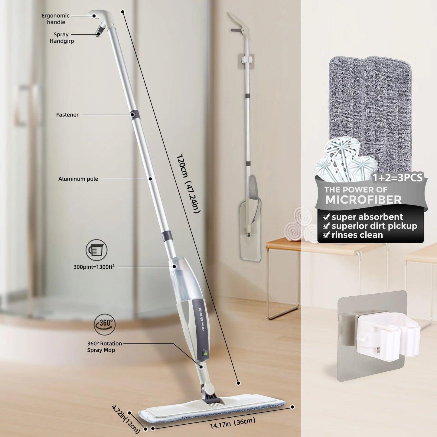 Rotating Spray Mop Broom Set with Reusable Microfiber Pads - District Goods