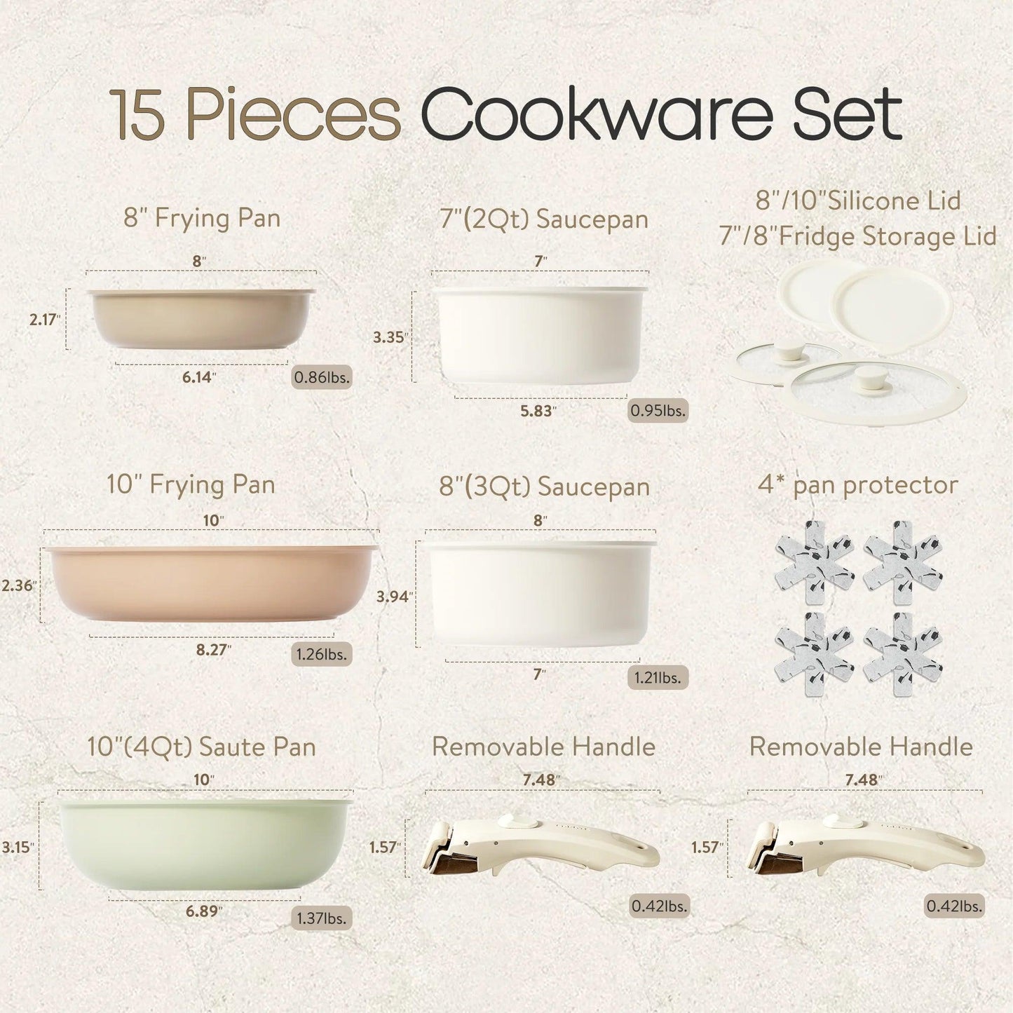 15-Piece Nonstick Cookware Set with Detachable Handle - District Goods