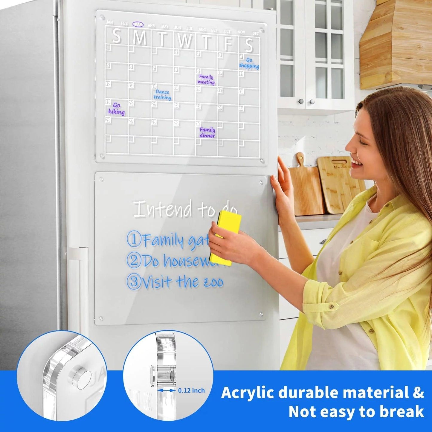 Acrylic Magnetic Dry Erase Calendar Board for Refrigerator - 16" x 12" - District Goods