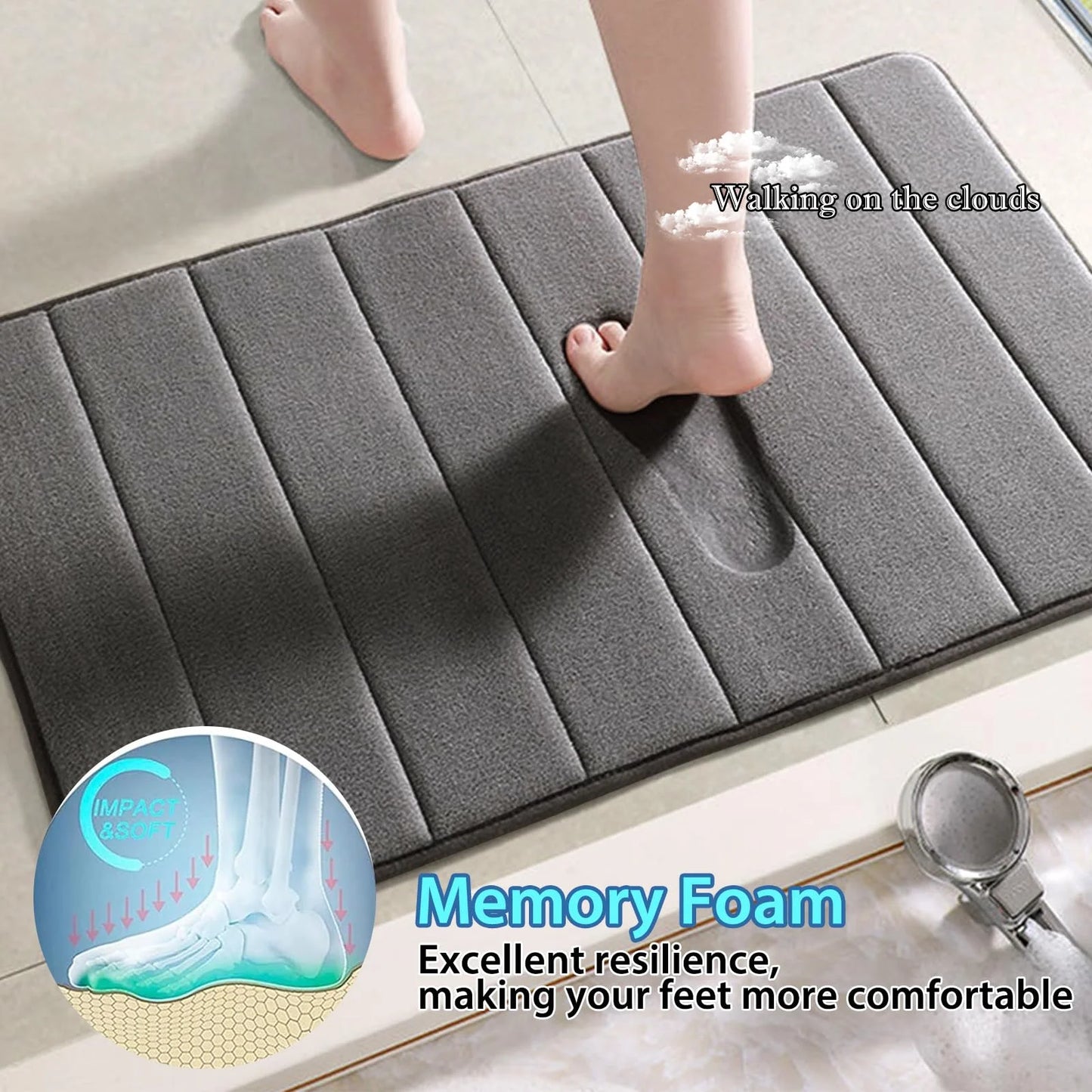 Luxury Memory Foam Bathroom Rug Set - Absorbent, Non-Slip, 3-Piece Set in Dark Gray - District Goods