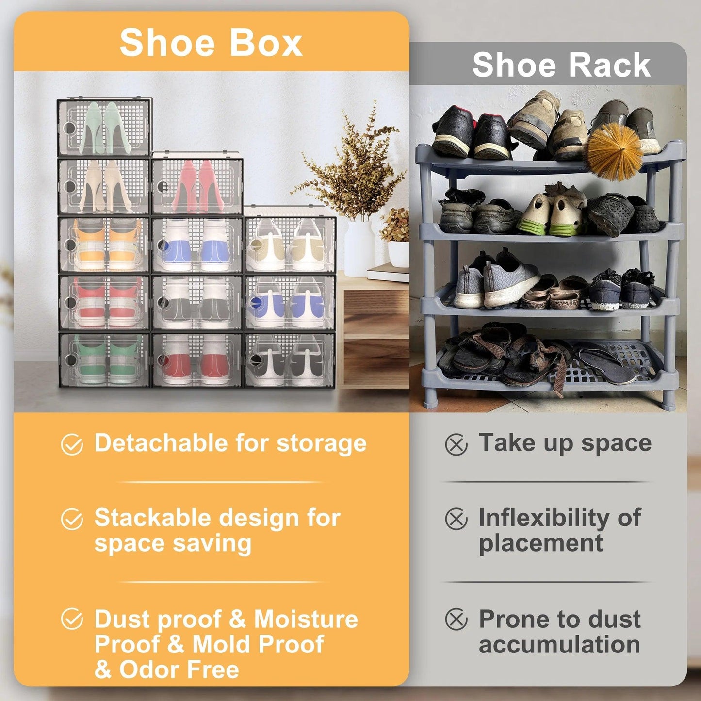 Large Shoe Storage Boxes, 12 Pack Stackable Shoe Organizers - District Goods