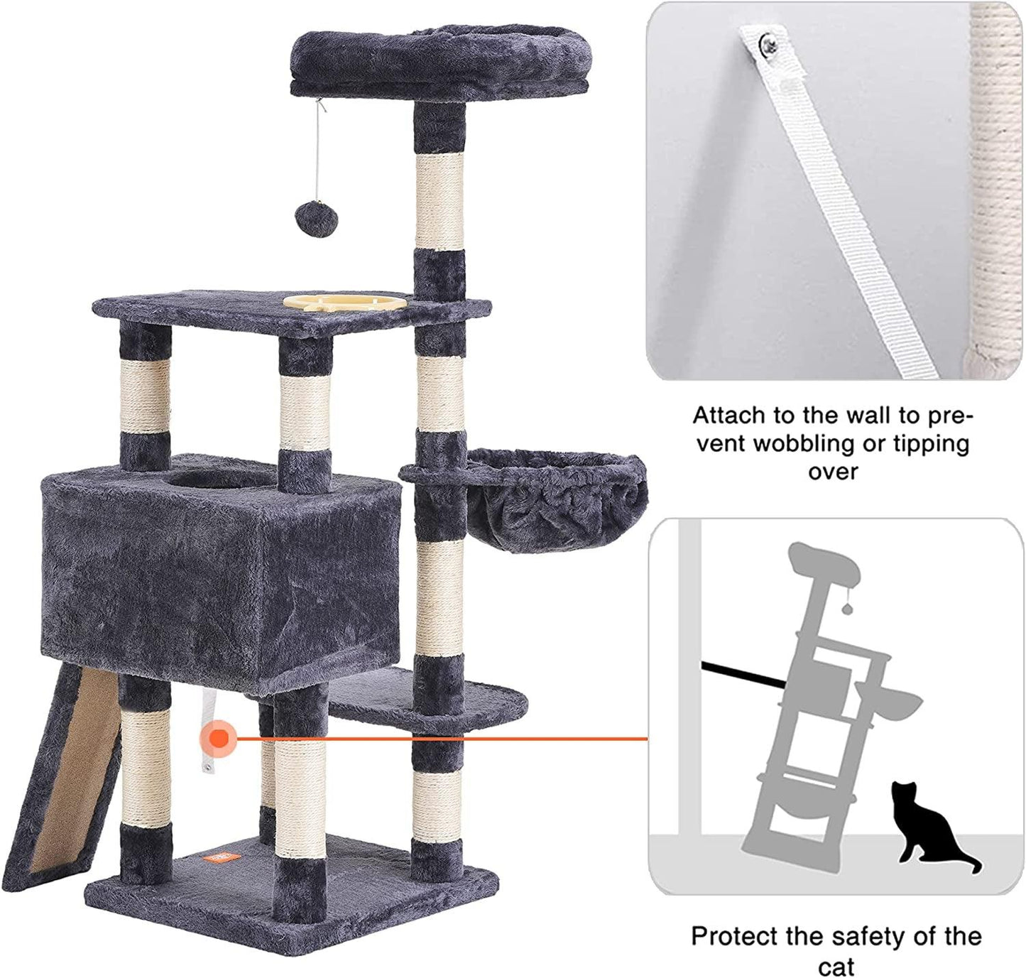 Multi-Level Cat Tree Condo with Scratching Board and Feeding Bowl - District Goods