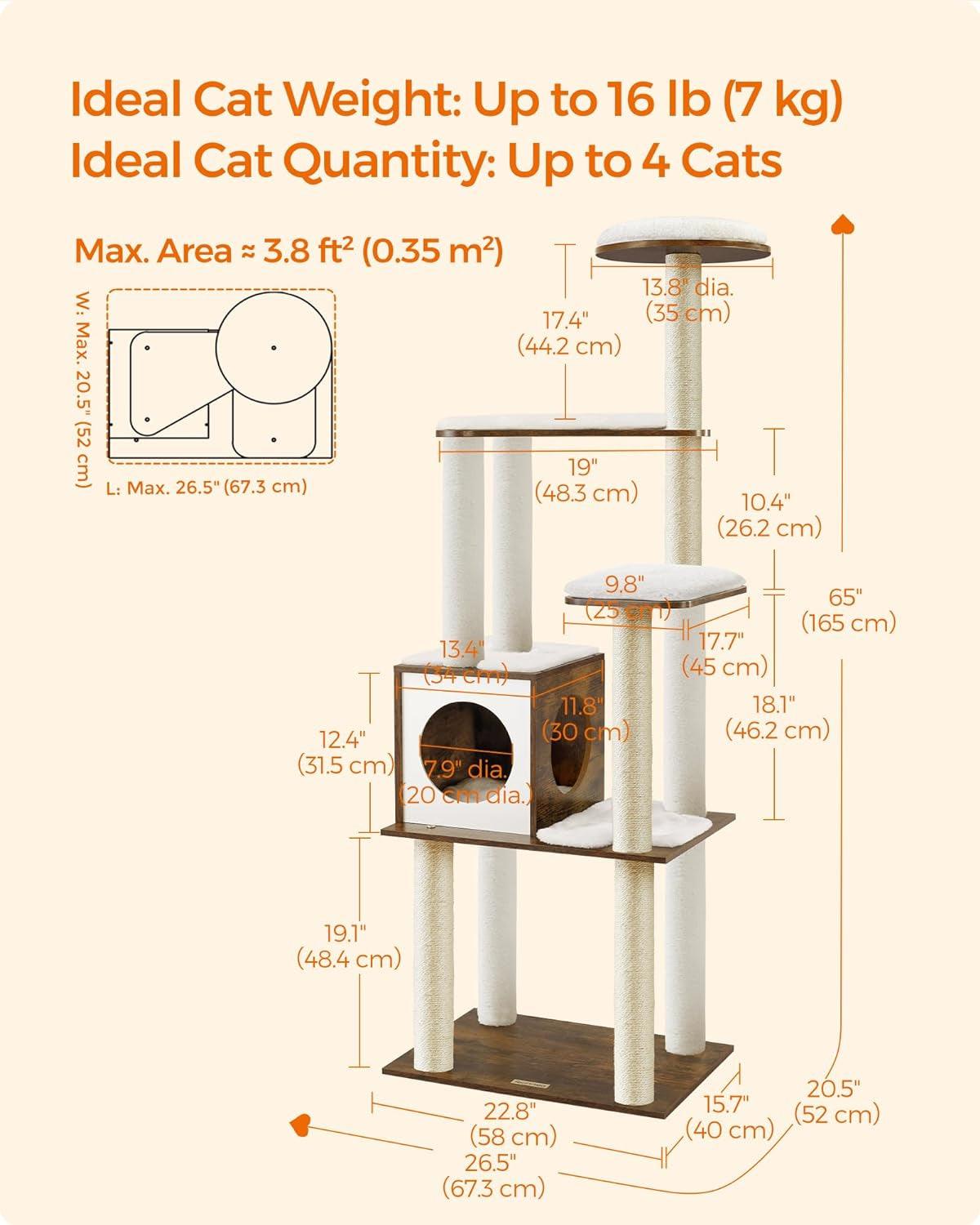 Modern 65-Inch Cat Tree with Multiple Levels and Scratching Posts - District Goods