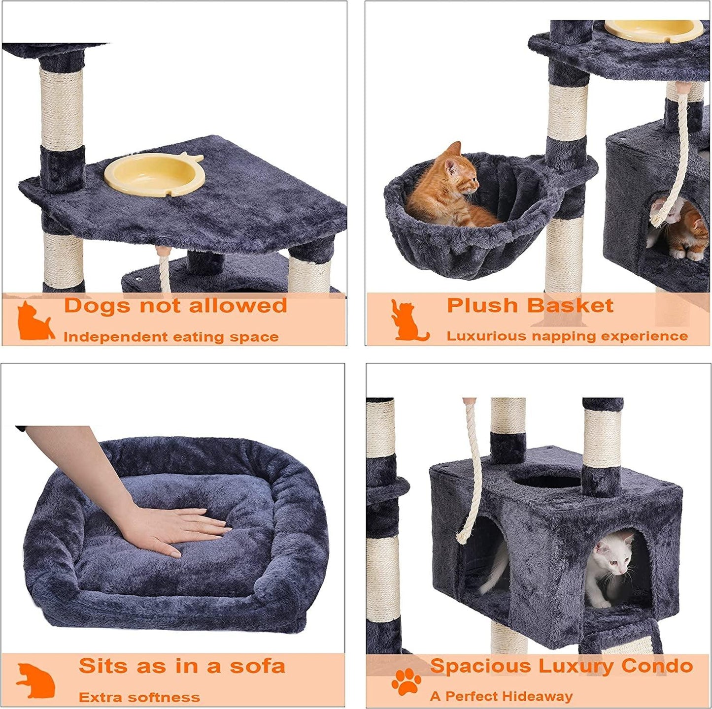 Multi-Level Cat Tree Condo with Scratching Board and Feeding Bowl - District Goods