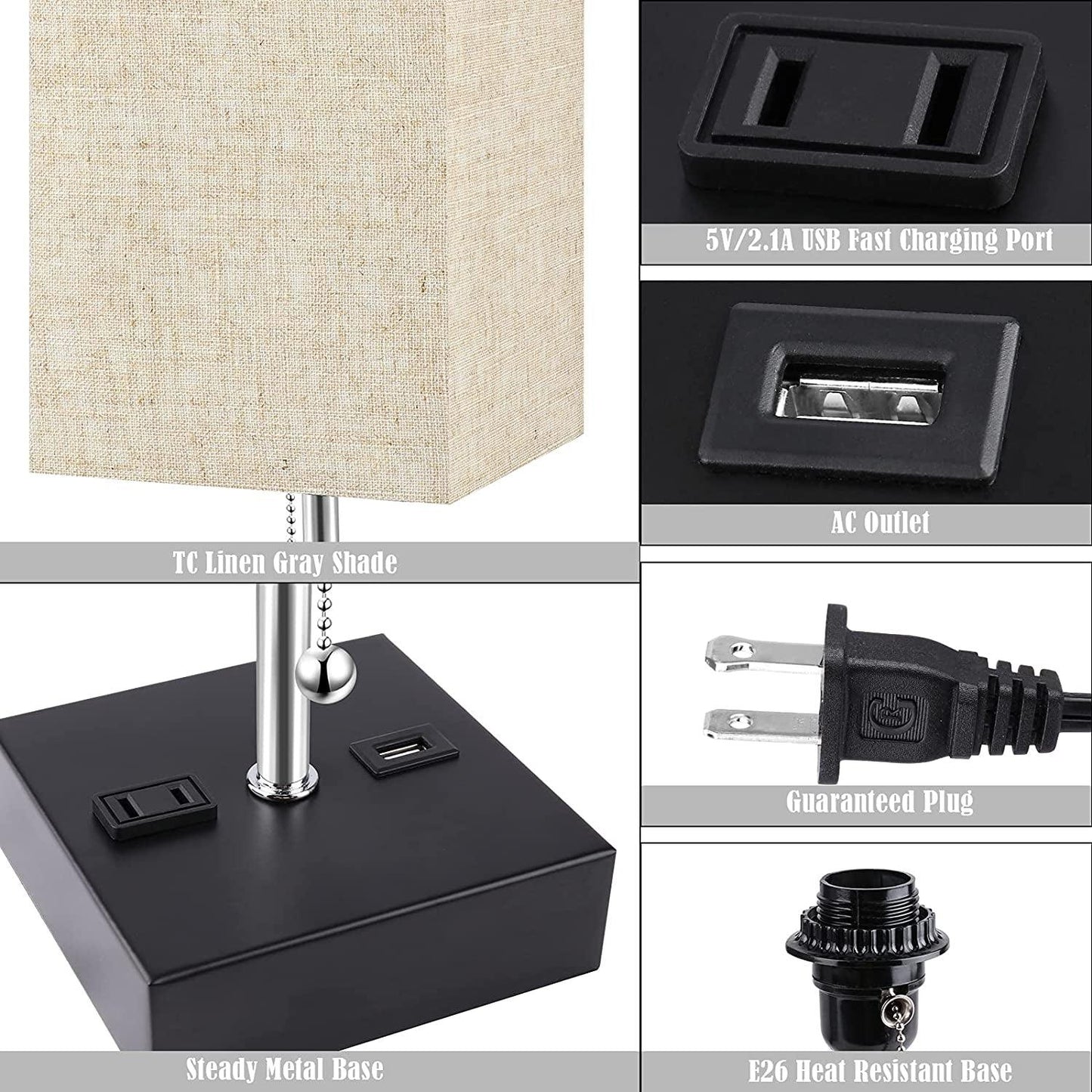 Modern Oatmeal Table Lamp with USB Port - District Goods
