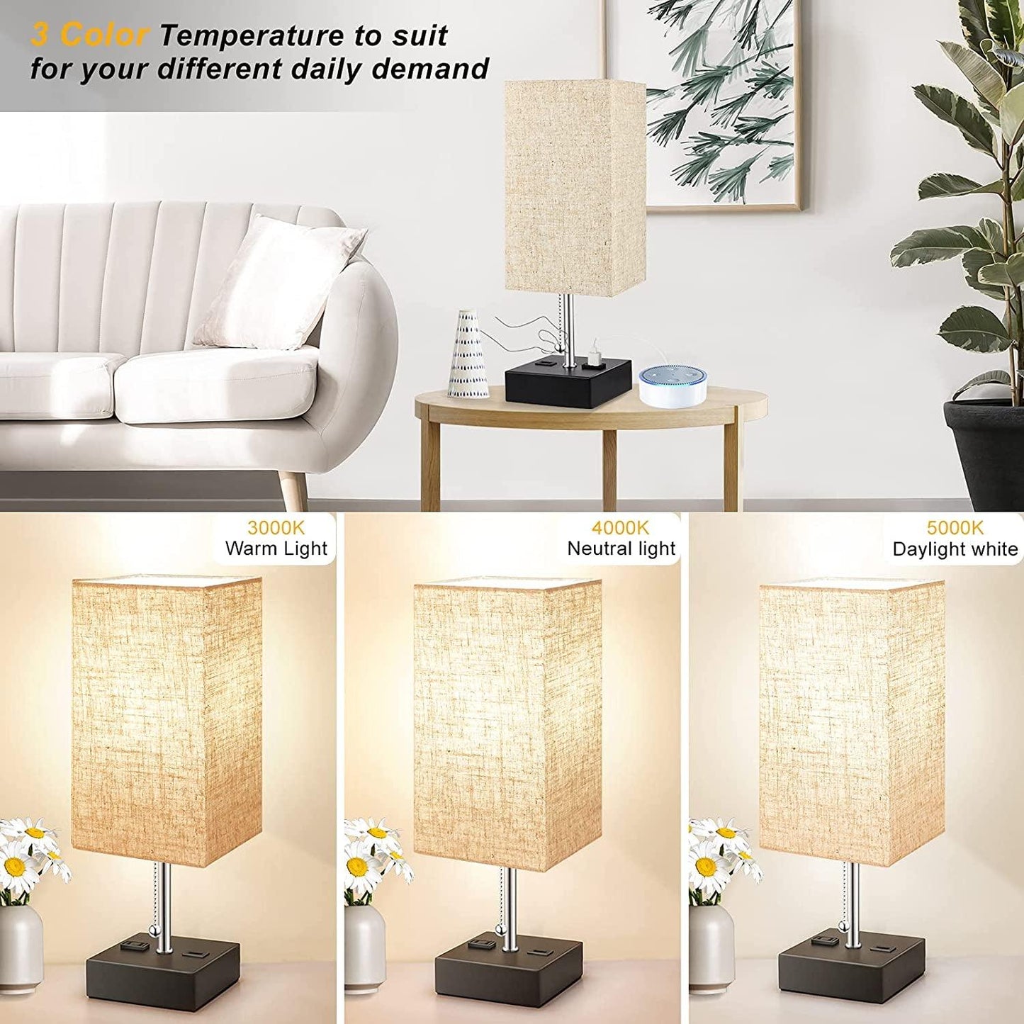 Modern Oatmeal Table Lamp with USB Port - District Goods
