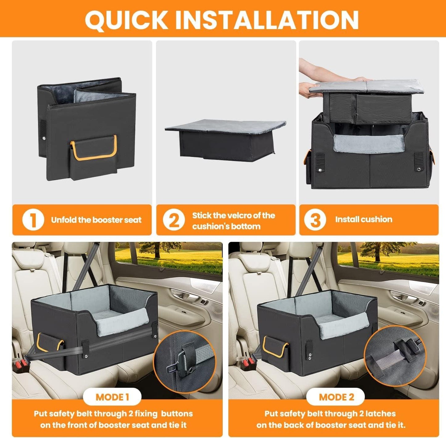 Pet Car Booster Seat for Small Dogs and Cats with Adjustable Strap - District Goods